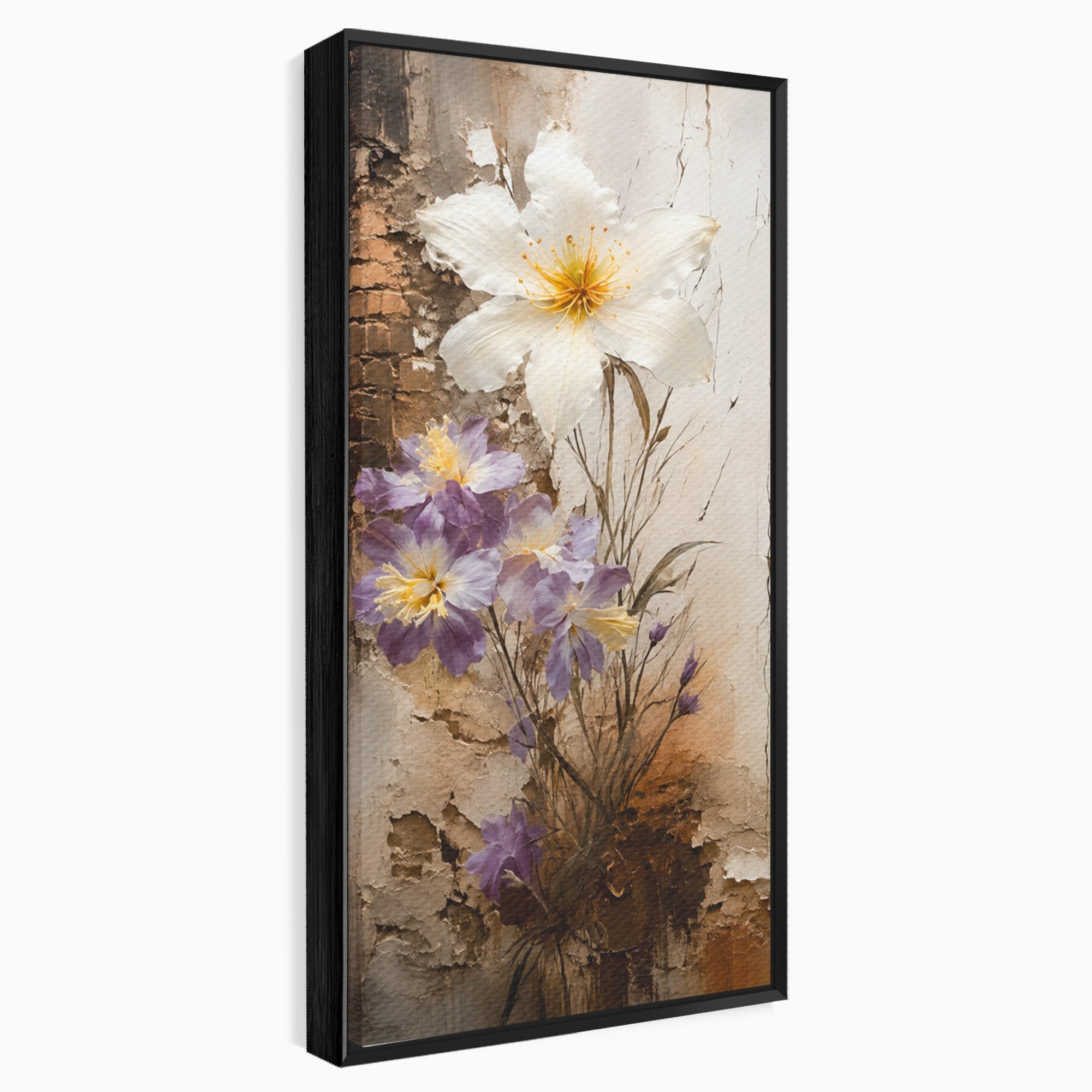Tablou Canvas Premium LuxCanva® C1409, Flori Pe Fond Texturat, Flori, Texturat, Arta Abstracta, Naturale, Living, Culori Vibrante