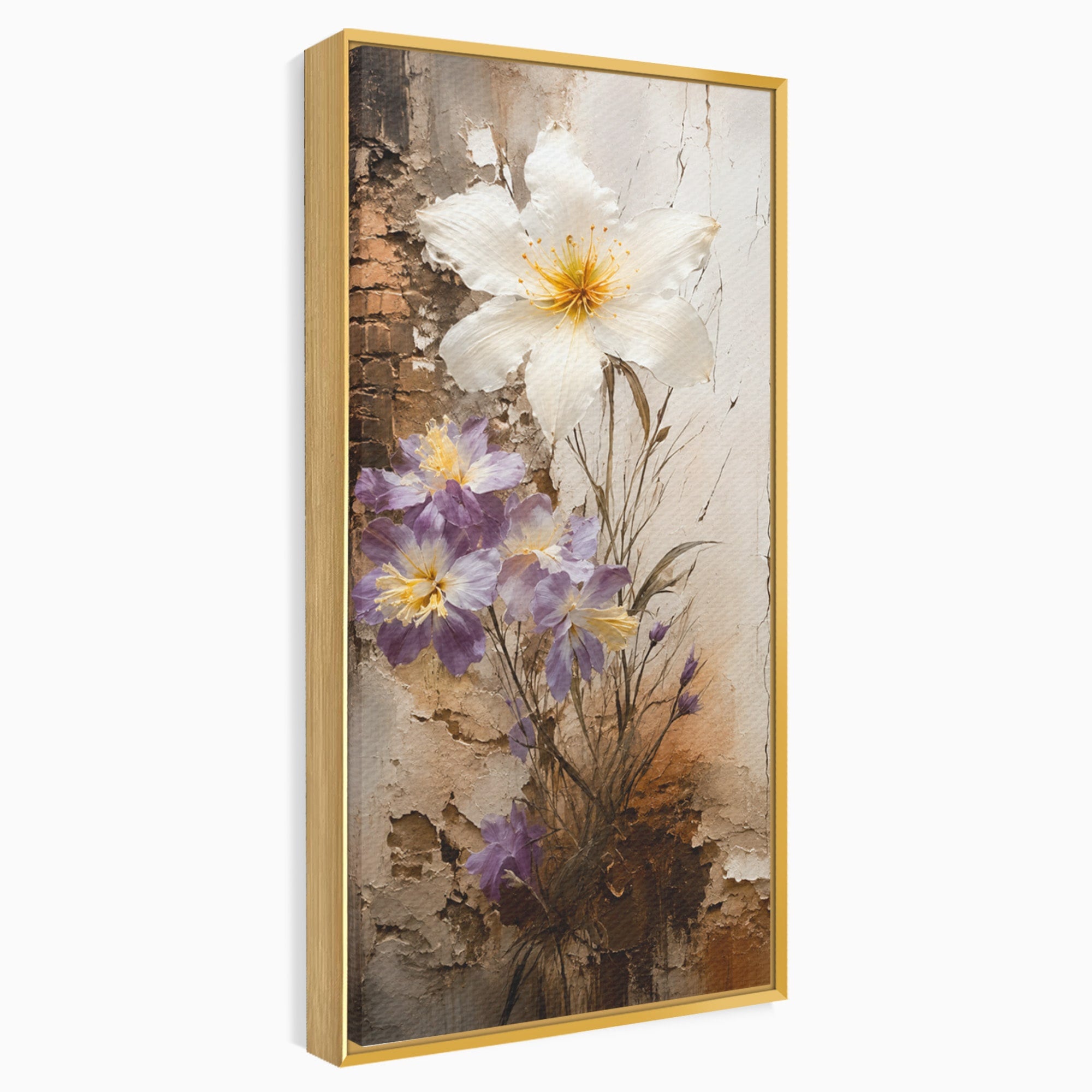 Tablou Canvas Premium LuxCanva® C1409, Flori Pe Fond Texturat, Flori, Texturat, Arta Abstracta, Naturale, Living, Culori Vibrante