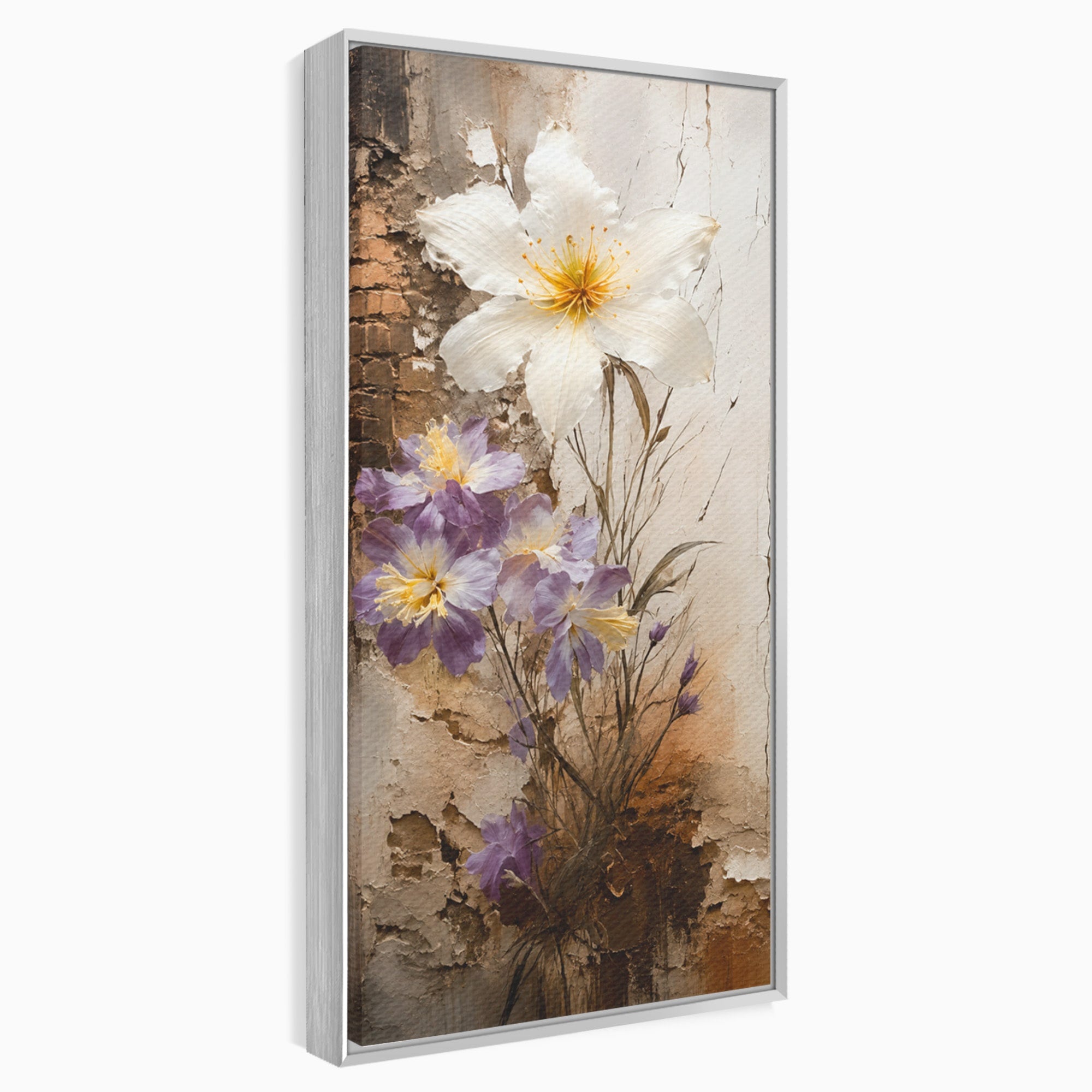 Tablou Canvas Premium LuxCanva® C1409, Flori Pe Fond Texturat, Flori, Texturat, Arta Abstracta, Naturale, Living, Culori Vibrante