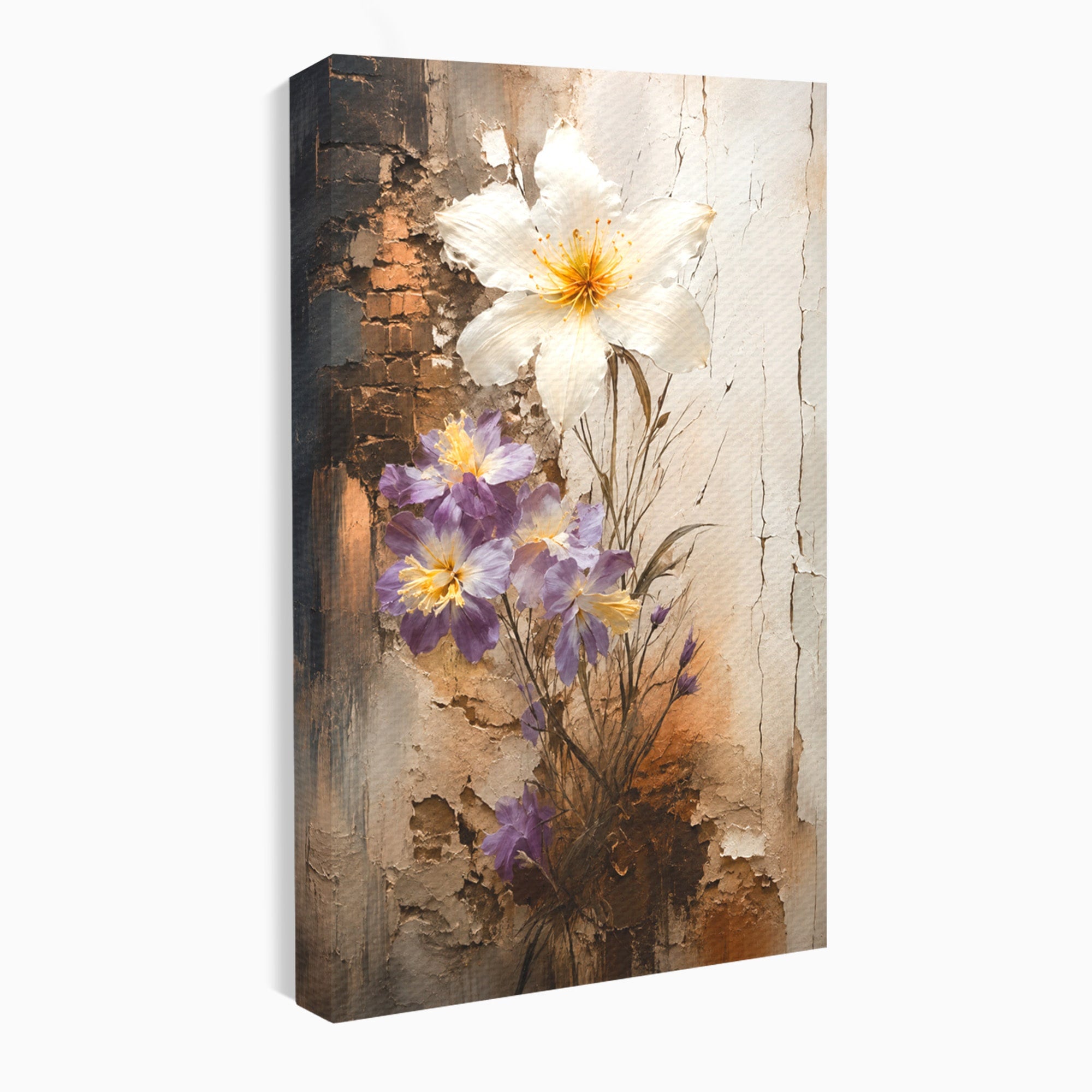 Tablou Canvas Premium LuxCanva® C1409, Flori Pe Fond Texturat, Flori, Texturat, Arta Abstracta, Naturale, Living, Culori Vibrante