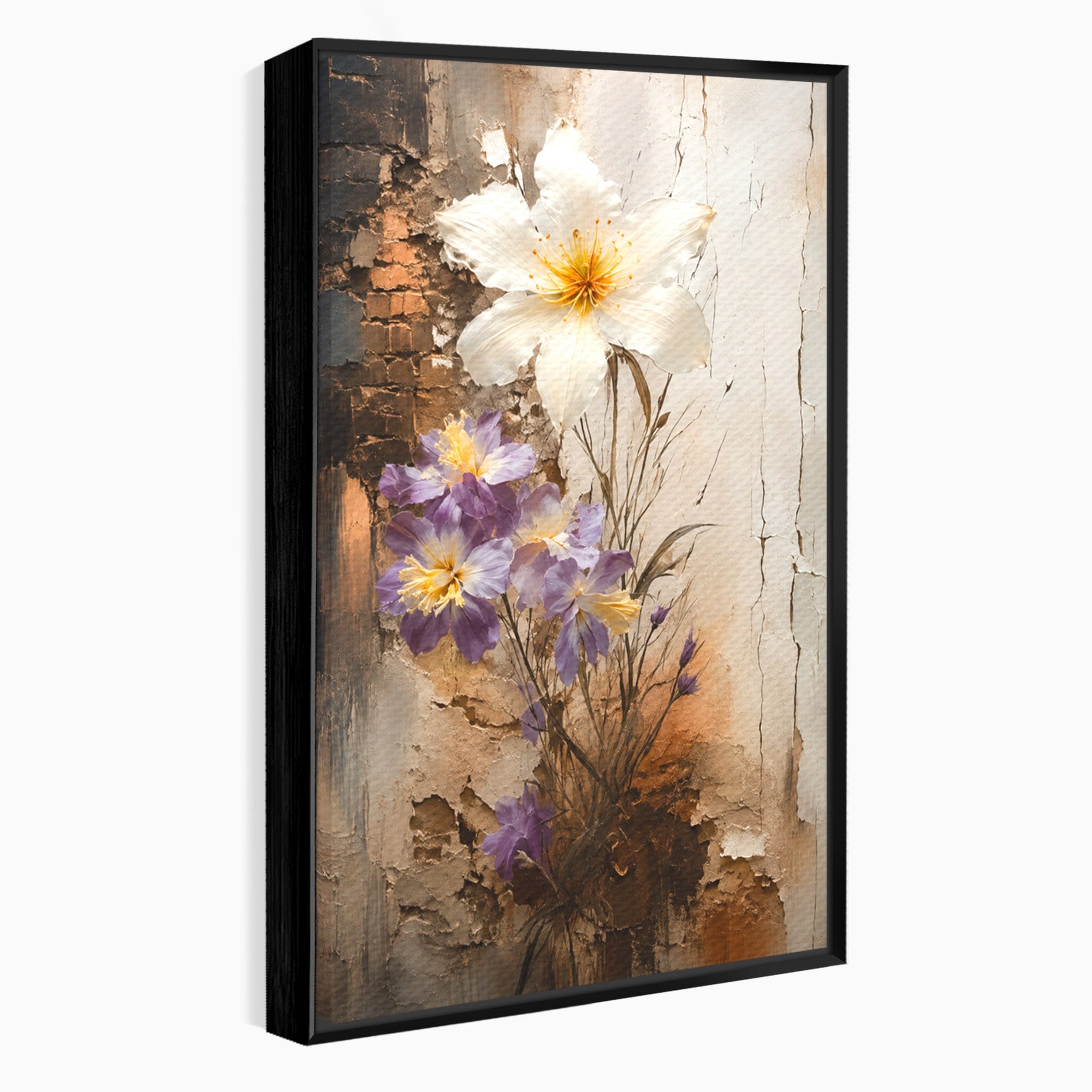 Tablou Canvas Premium LuxCanva® C1409, Flori Pe Fond Texturat, Flori, Texturat, Arta Abstracta, Naturale, Living, Culori Vibrante