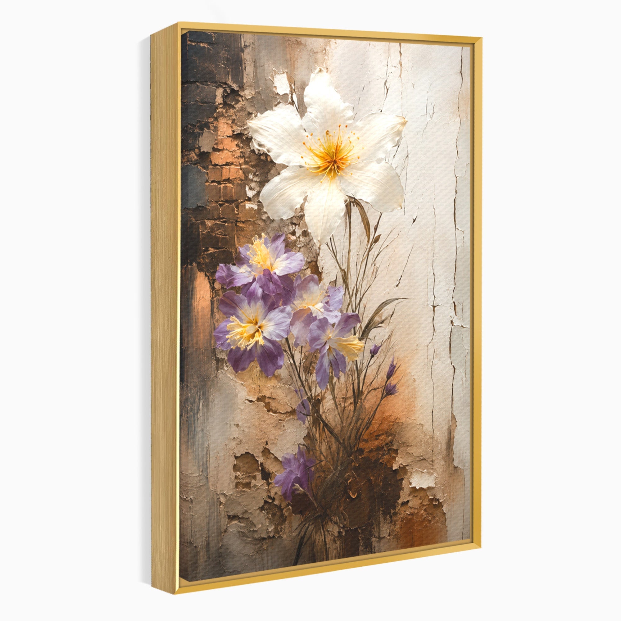 Tablou Canvas Premium LuxCanva® C1409, Flori Pe Fond Texturat, Flori, Texturat, Arta Abstracta, Naturale, Living, Culori Vibrante