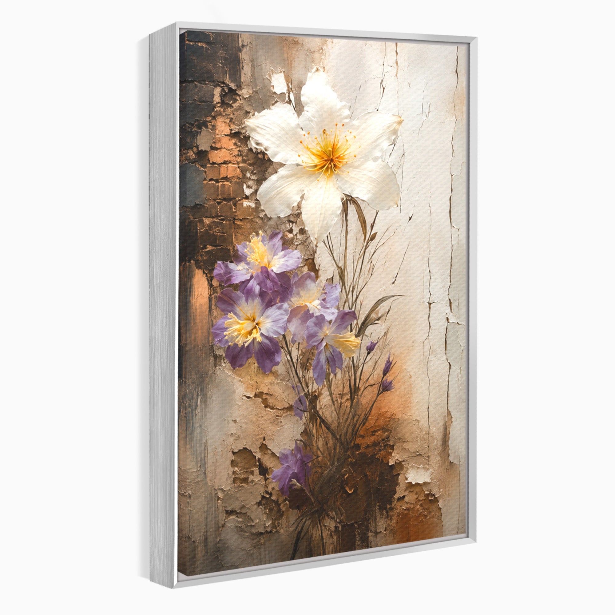 Tablou Canvas Premium LuxCanva® C1409, Flori Pe Fond Texturat, Flori, Texturat, Arta Abstracta, Naturale, Living, Culori Vibrante