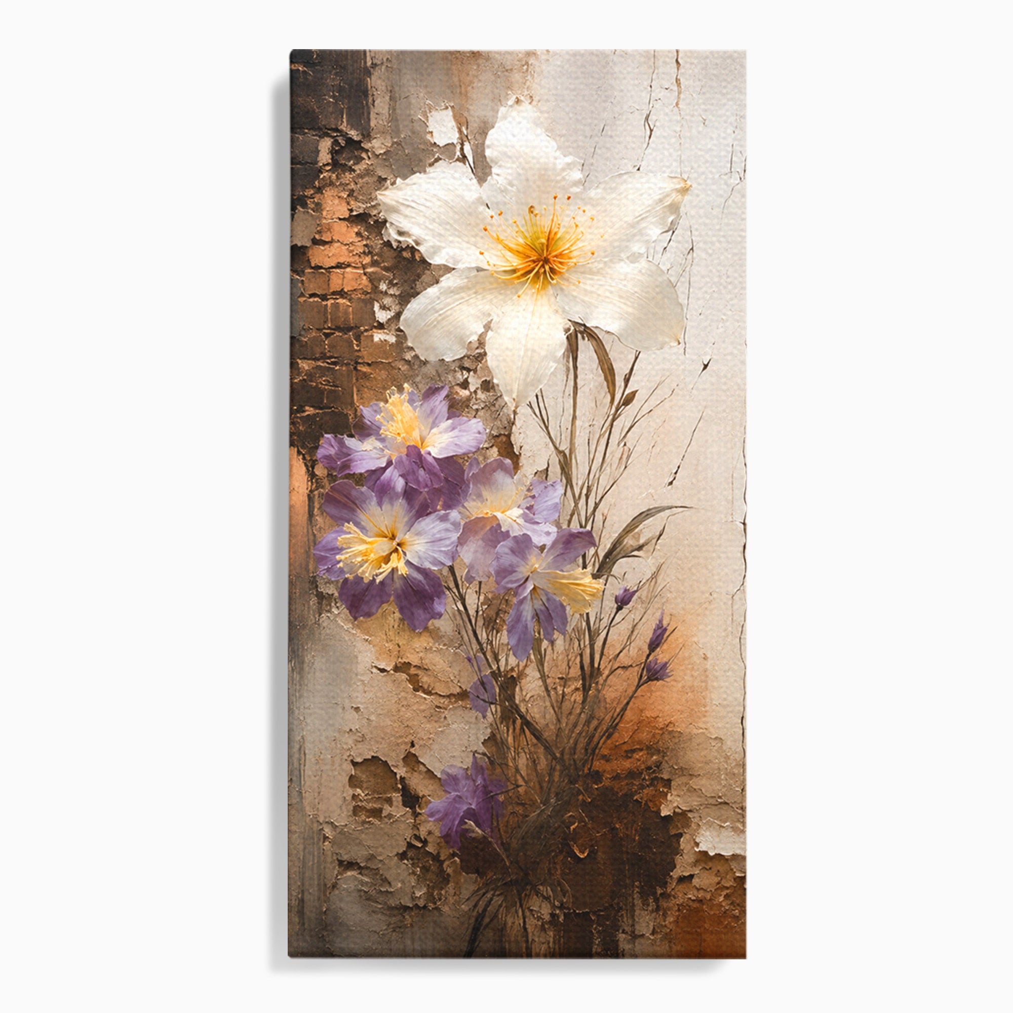 Tablou Canvas Premium LuxCanva® C1409, Flori Pe Fond Texturat, Flori, Texturat, Arta Abstracta, Naturale, Living, Culori Vibrante