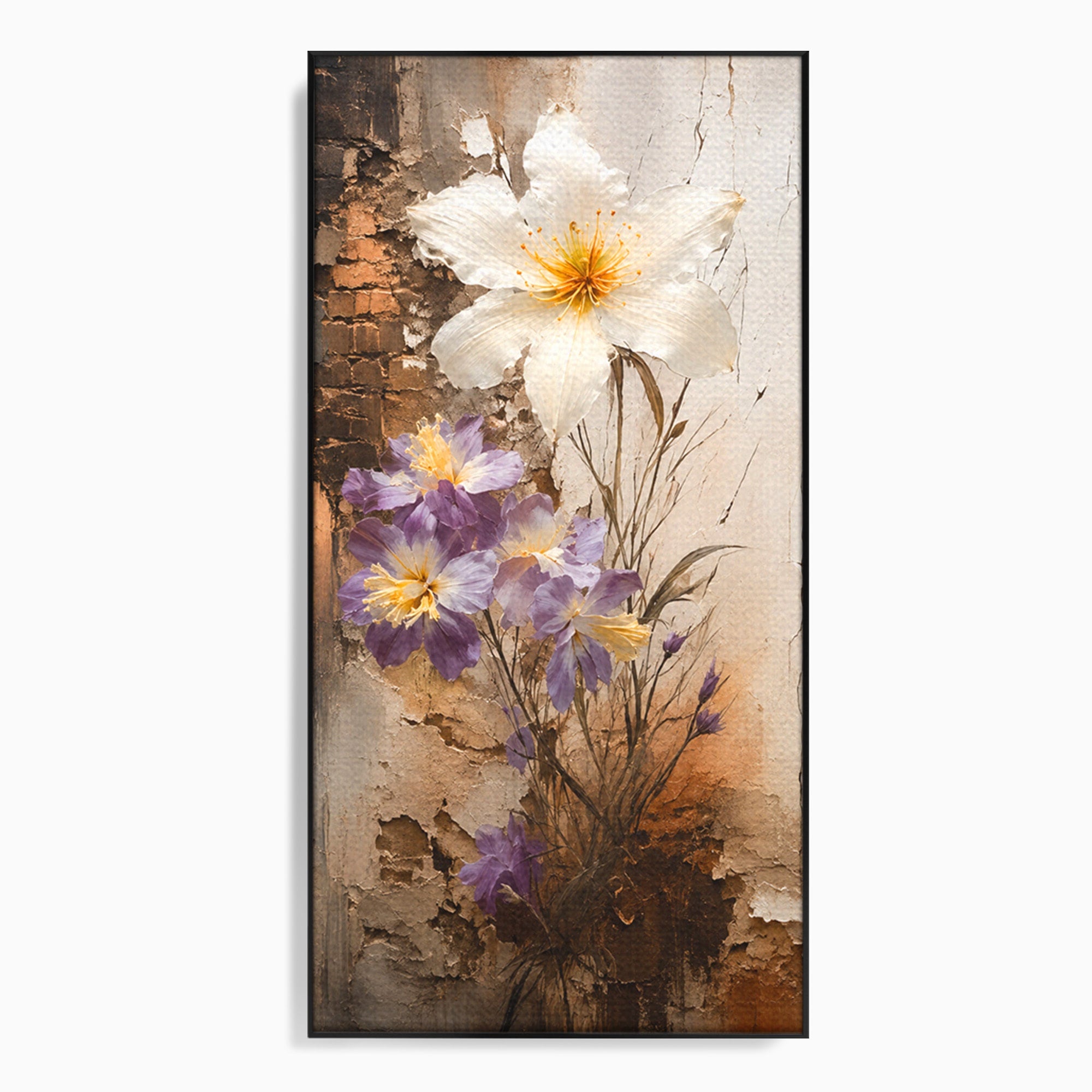 Tablou Canvas Premium LuxCanva® C1409, Flori Pe Fond Texturat, Flori, Texturat, Arta Abstracta, Naturale, Living, Culori Vibrante