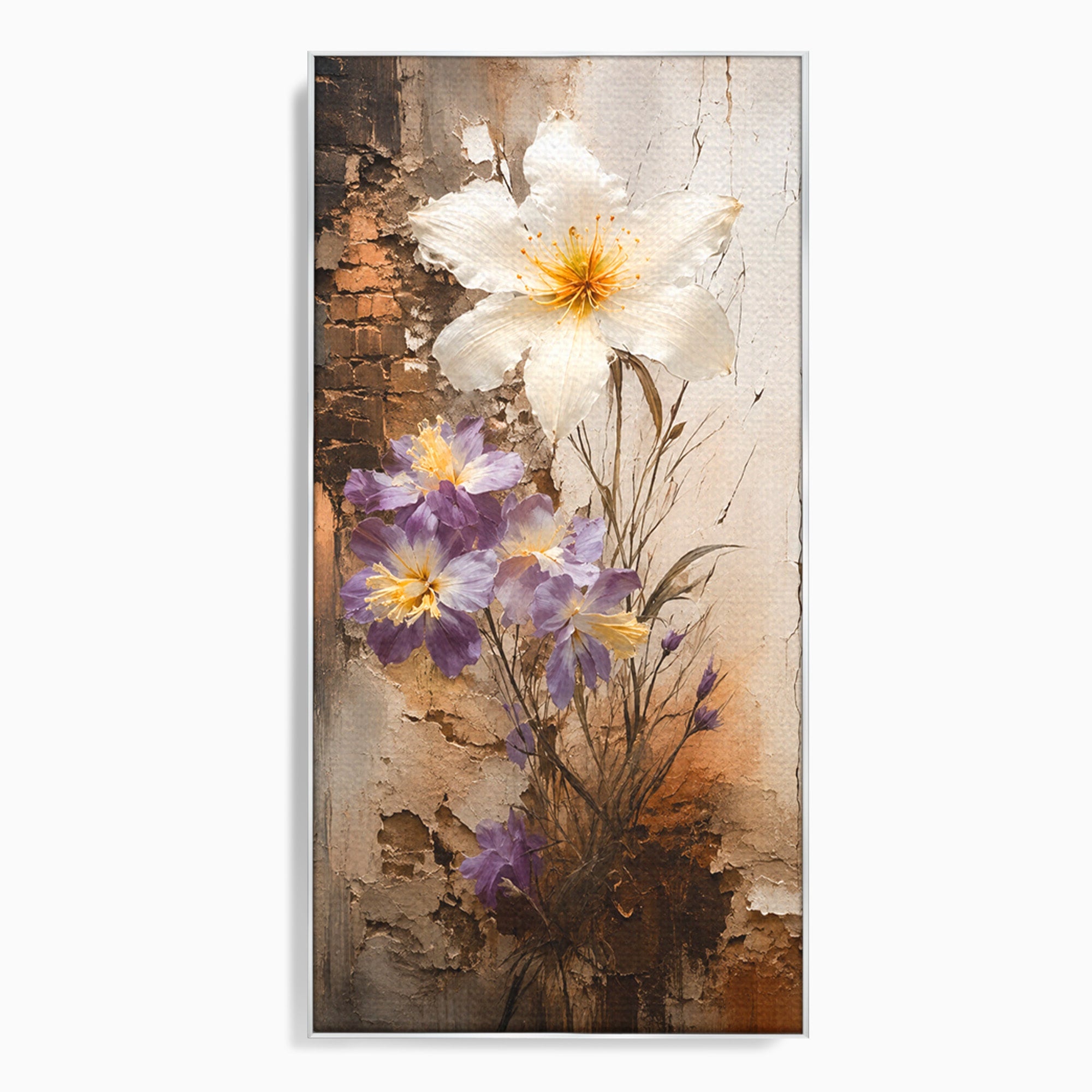 Tablou Canvas Premium LuxCanva® C1409, Flori Pe Fond Texturat, Flori, Texturat, Arta Abstracta, Naturale, Living, Culori Vibrante