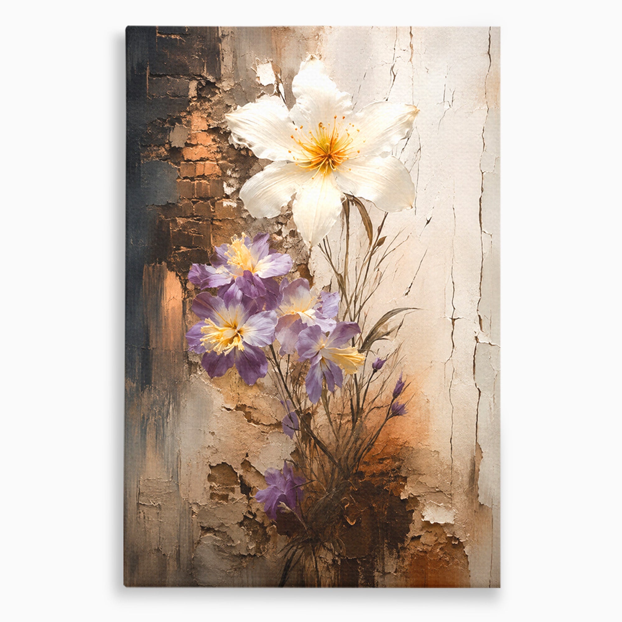 Tablou Canvas Premium LuxCanva® C1409, Flori Pe Fond Texturat, Flori, Texturat, Arta Abstracta, Naturale, Living, Culori Vibrante