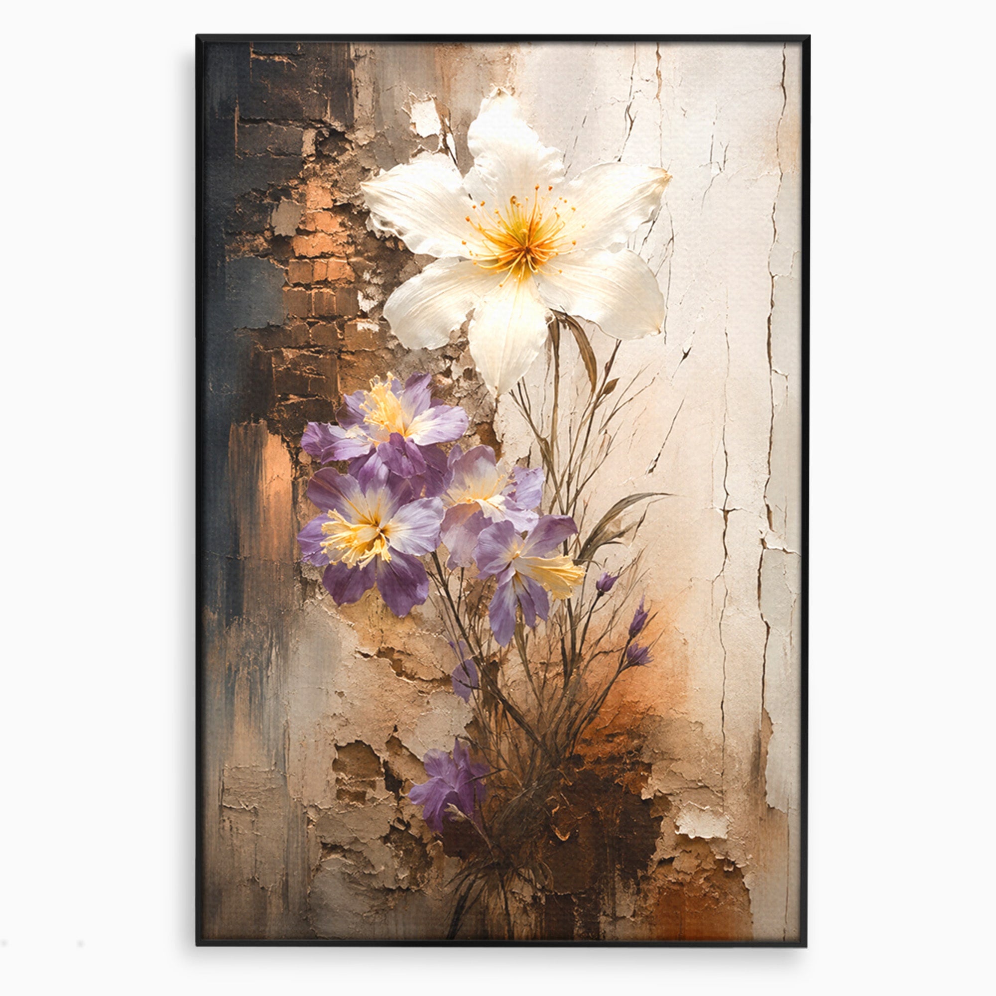 Tablou Canvas Premium LuxCanva® C1409, Flori Pe Fond Texturat, Flori, Texturat, Arta Abstracta, Naturale, Living, Culori Vibrante