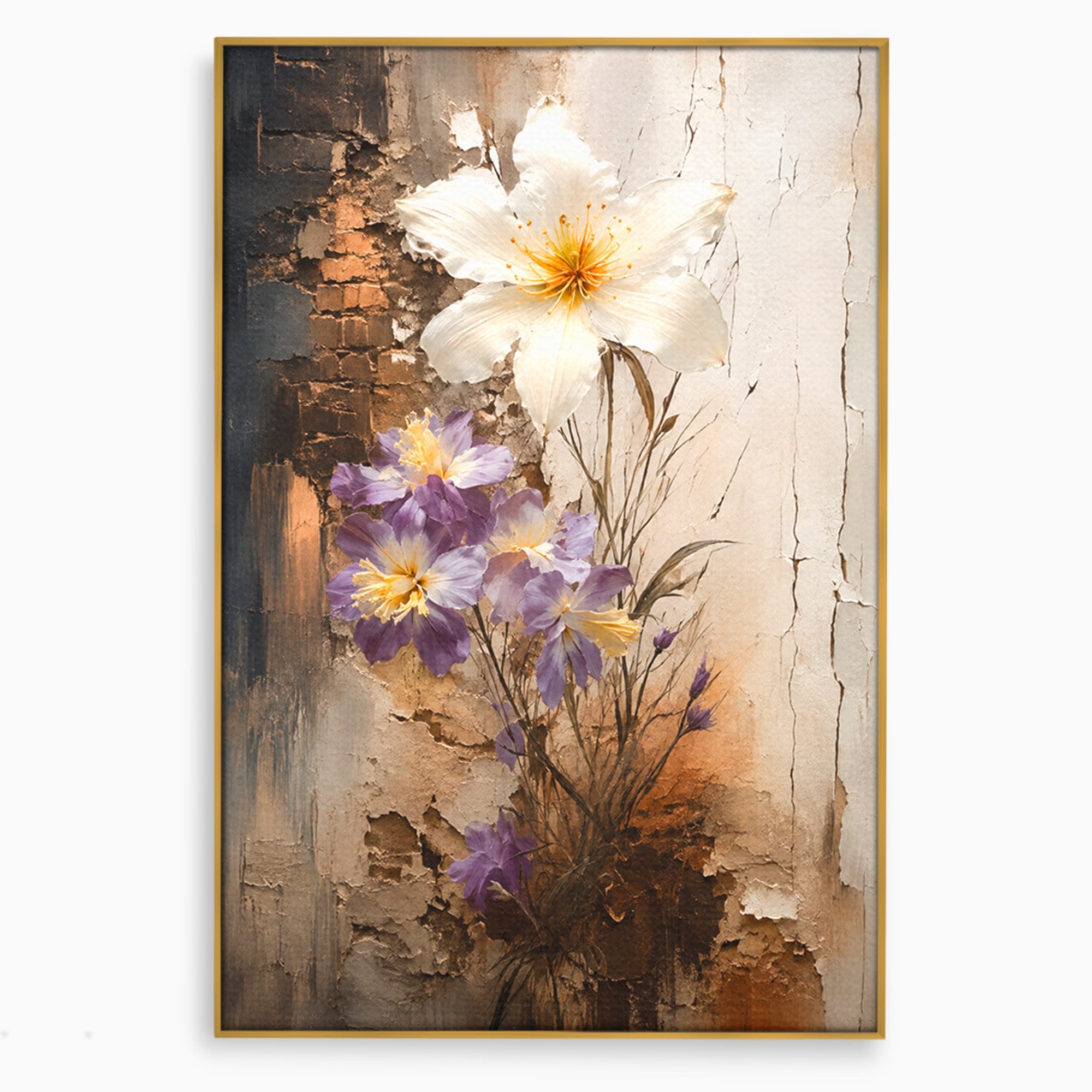 Tablou Canvas Premium LuxCanva® C1409, Flori Pe Fond Texturat, Flori, Texturat, Arta Abstracta, Naturale, Living, Culori Vibrante