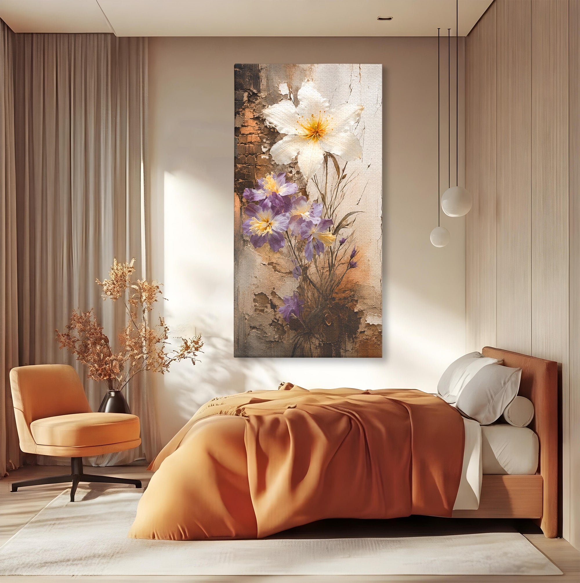 Tablou Canvas Premium LuxCanva® C1409, Flori Pe Fond Texturat, Flori, Texturat, Arta Abstracta, Naturale, Living, Culori Vibrante