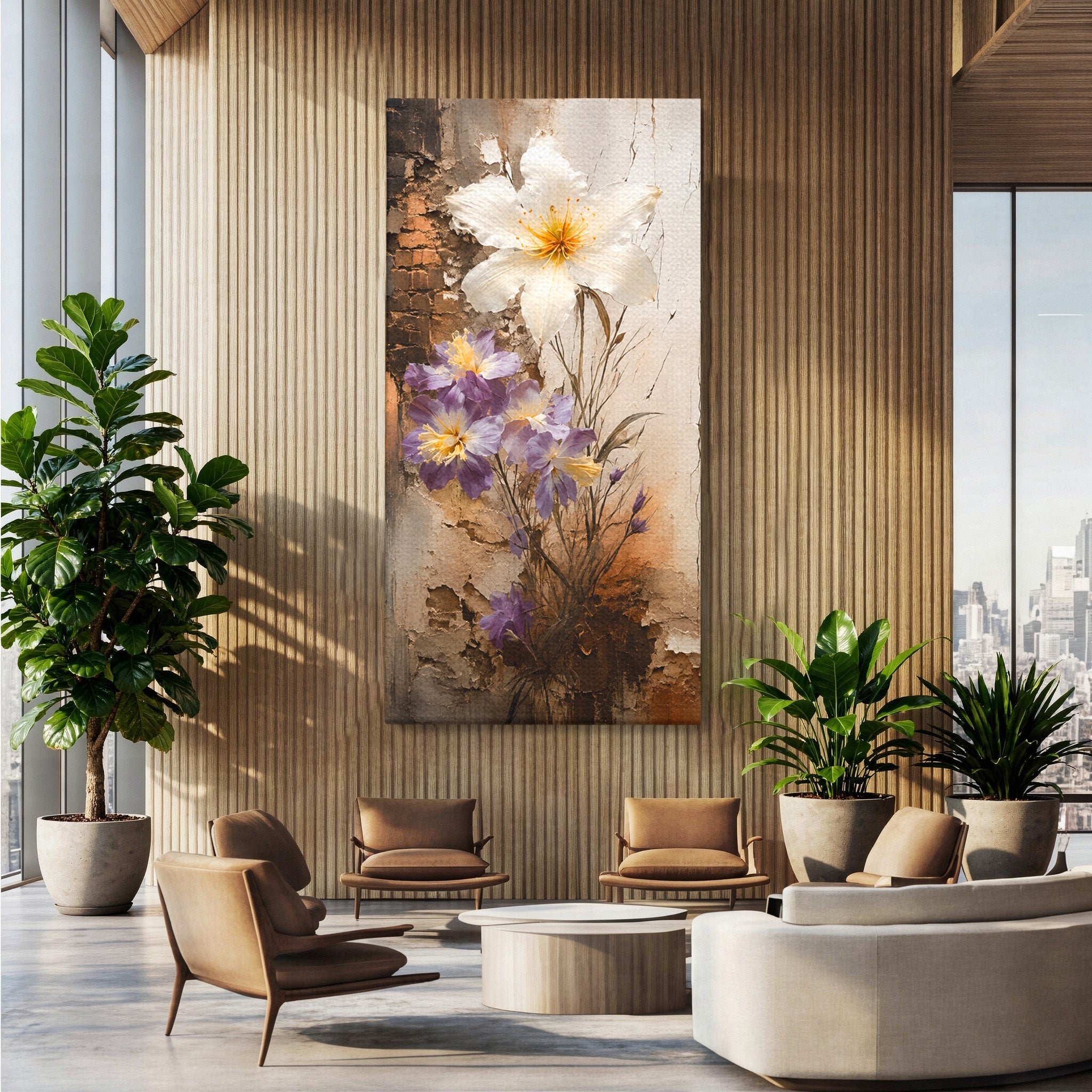Tablou Canvas Premium LuxCanva® C1409, Flori Pe Fond Texturat, Flori, Texturat, Arta Abstracta, Naturale, Living, Culori Vibrante