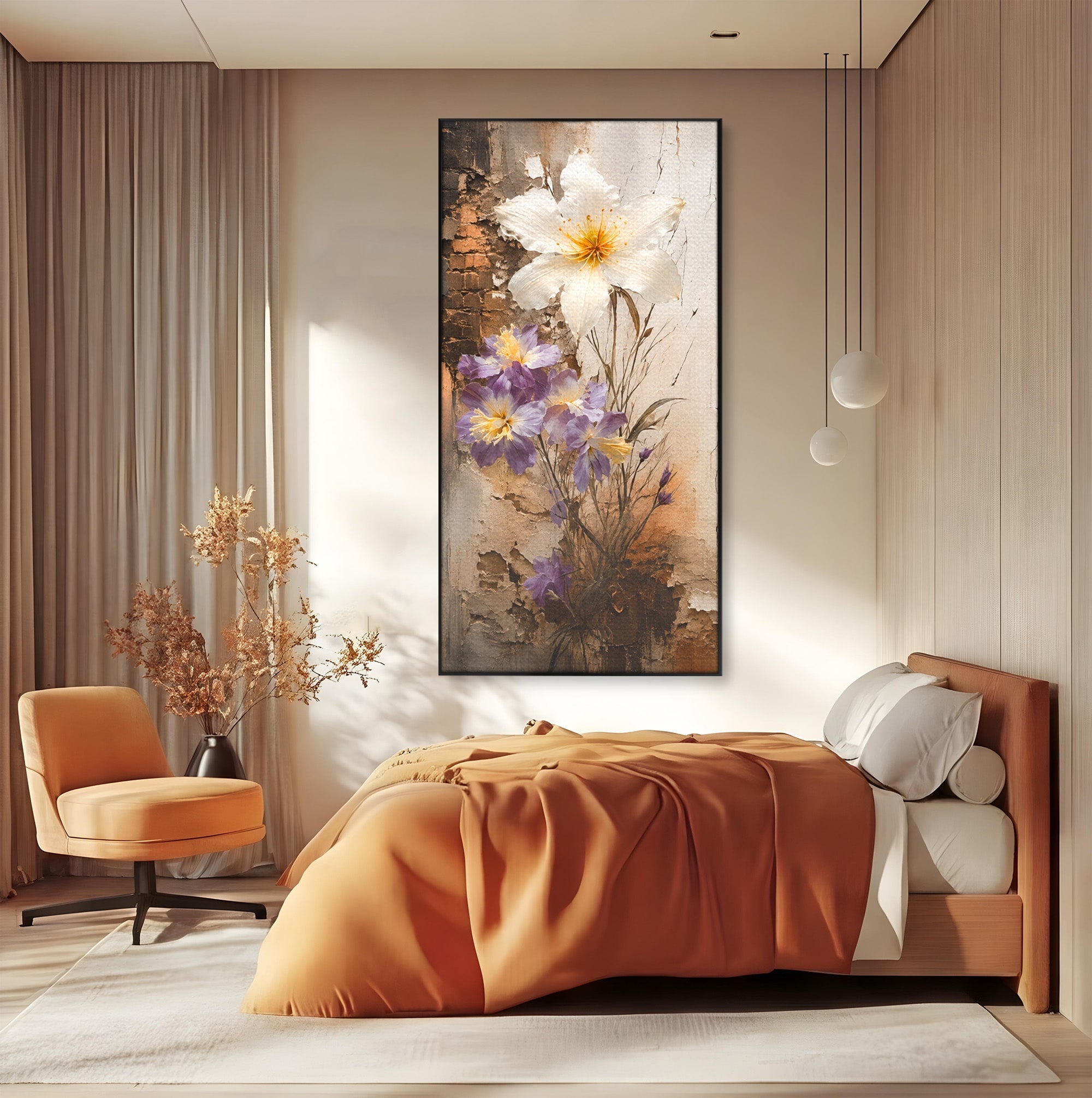 Tablou Canvas Premium LuxCanva® C1409, Flori Pe Fond Texturat, Flori, Texturat, Arta Abstracta, Naturale, Living, Culori Vibrante