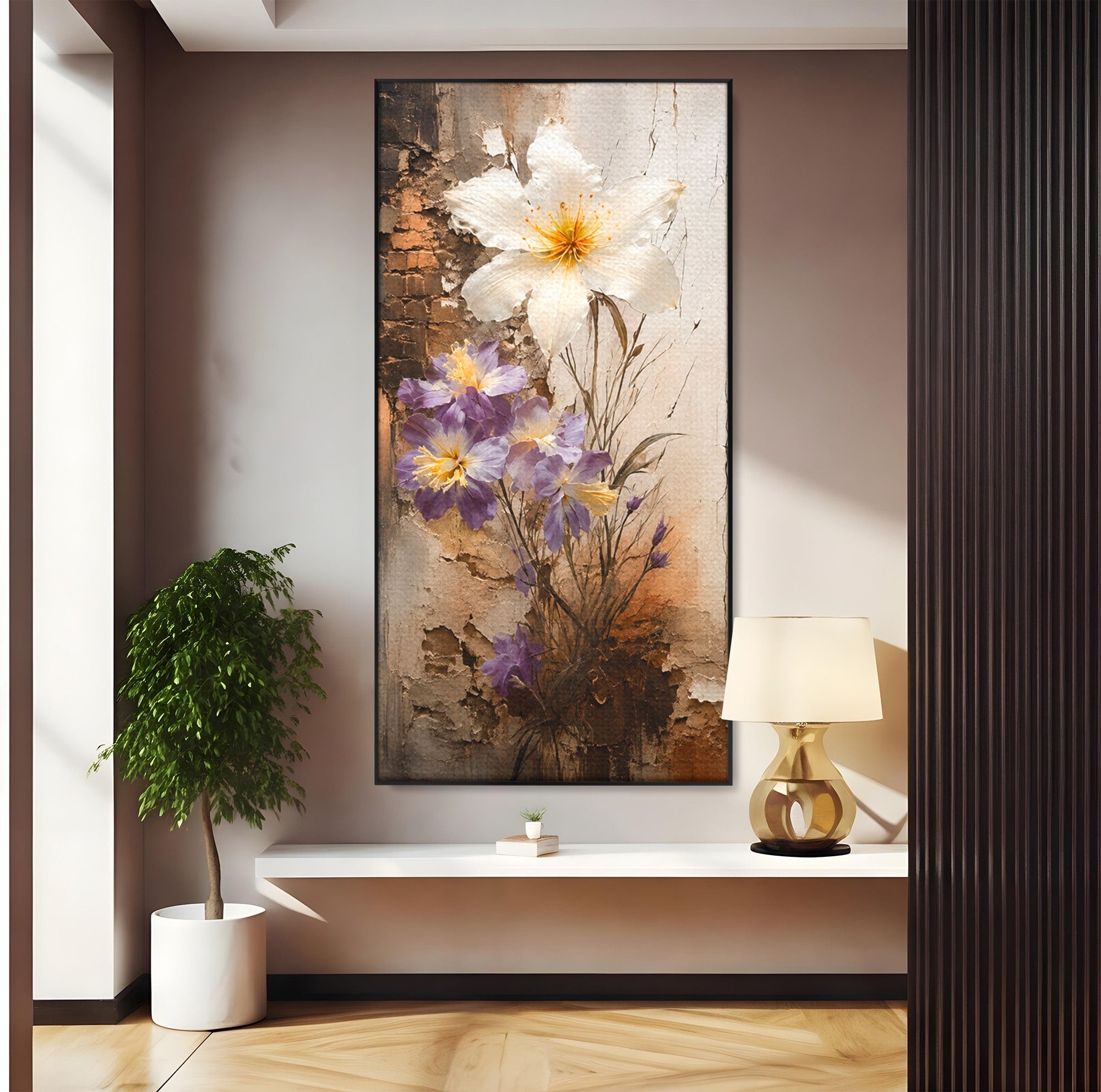 Tablou Canvas Premium LuxCanva® C1409, Flori Pe Fond Texturat, Flori, Texturat, Arta Abstracta, Naturale, Living, Culori Vibrante