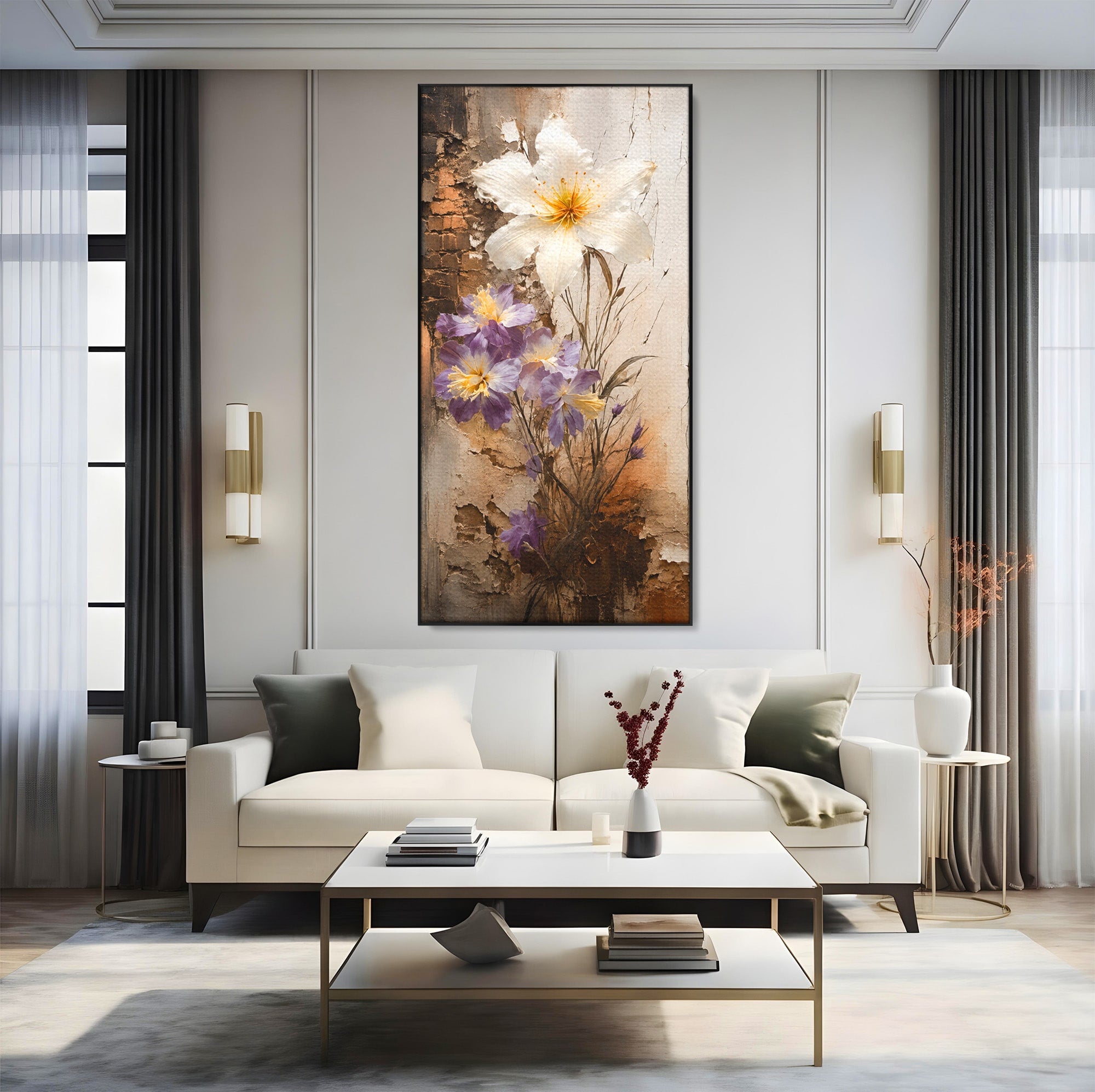 Tablou Canvas Premium LuxCanva® C1409, Flori Pe Fond Texturat, Flori, Texturat, Arta Abstracta, Naturale, Living, Culori Vibrante