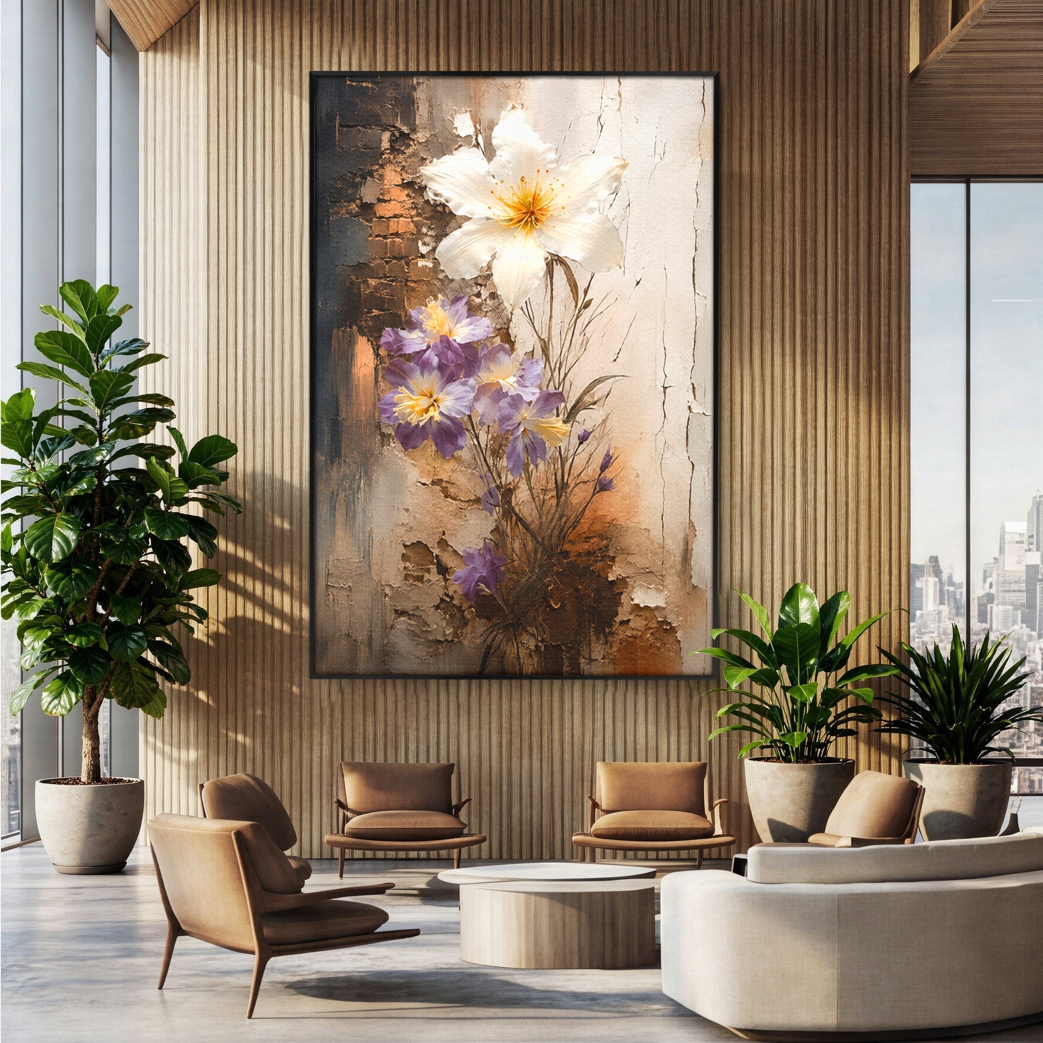 Tablou Canvas Premium LuxCanva® C1409, Flori Pe Fond Texturat, Flori, Texturat, Arta Abstracta, Naturale, Living, Culori Vibrante