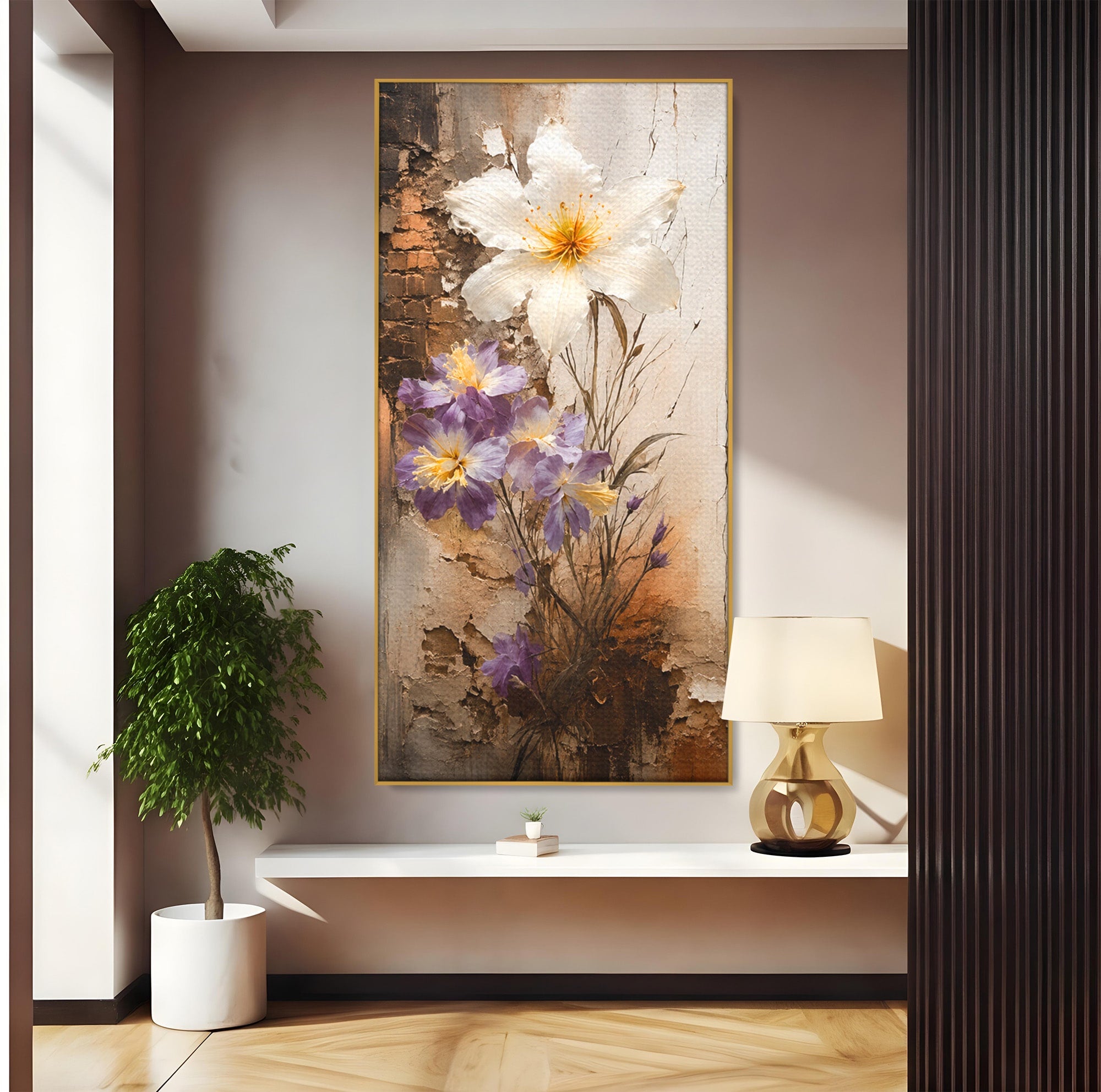 Tablou Canvas Premium LuxCanva® C1409, Flori Pe Fond Texturat, Flori, Texturat, Arta Abstracta, Naturale, Living, Culori Vibrante