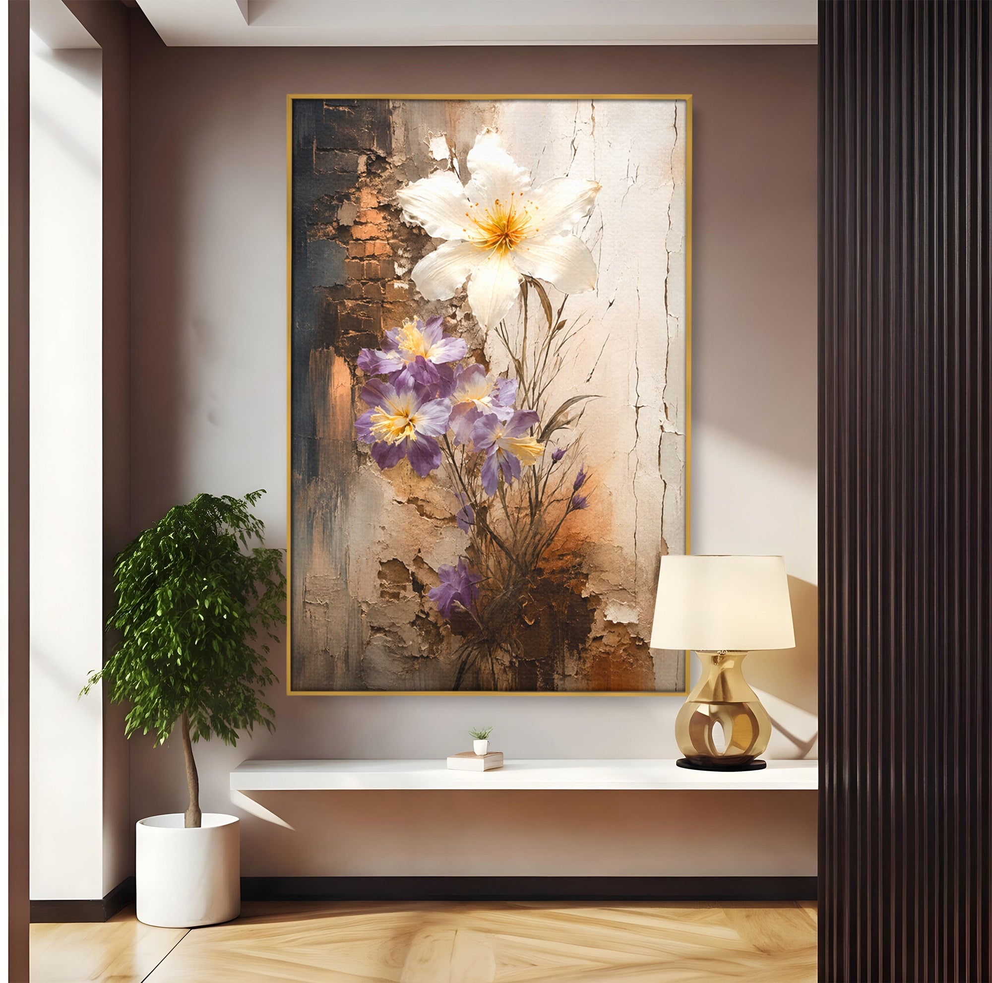 Tablou Canvas Premium LuxCanva® C1409, Flori Pe Fond Texturat, Flori, Texturat, Arta Abstracta, Naturale, Living, Culori Vibrante