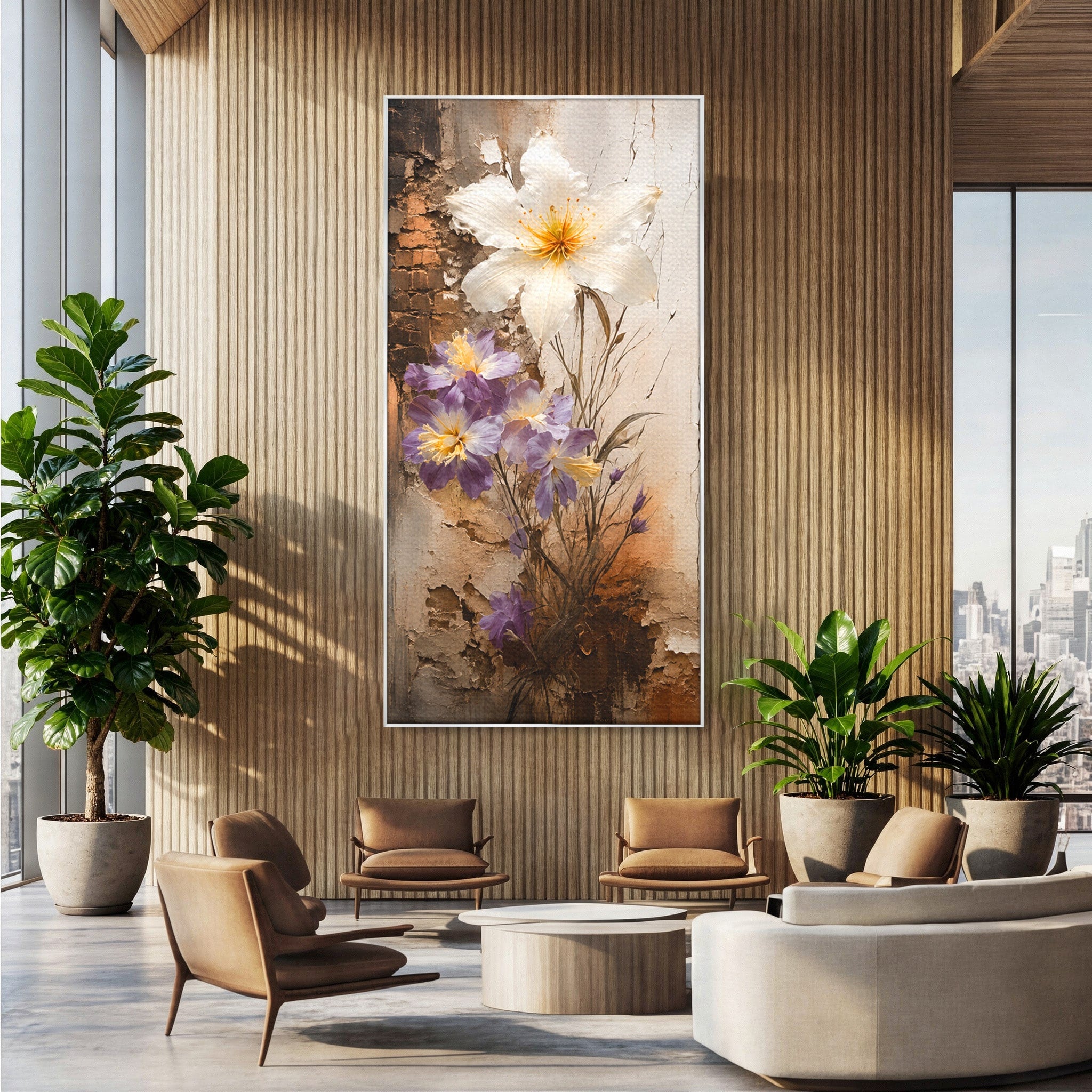 Tablou Canvas Premium LuxCanva® C1409, Flori Pe Fond Texturat, Flori, Texturat, Arta Abstracta, Naturale, Living, Culori Vibrante