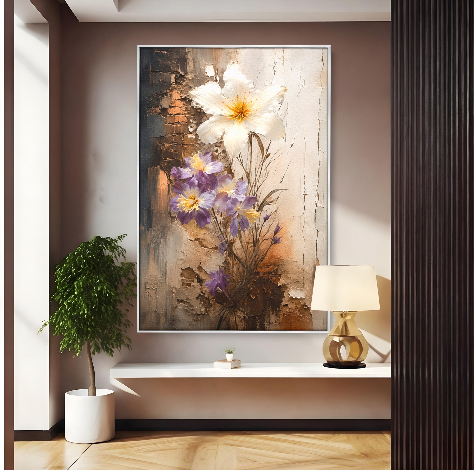 Tablou Canvas Premium LuxCanva® C1409, Flori Pe Fond Texturat, Flori, Texturat, Arta Abstracta, Naturale, Living, Culori Vibrante