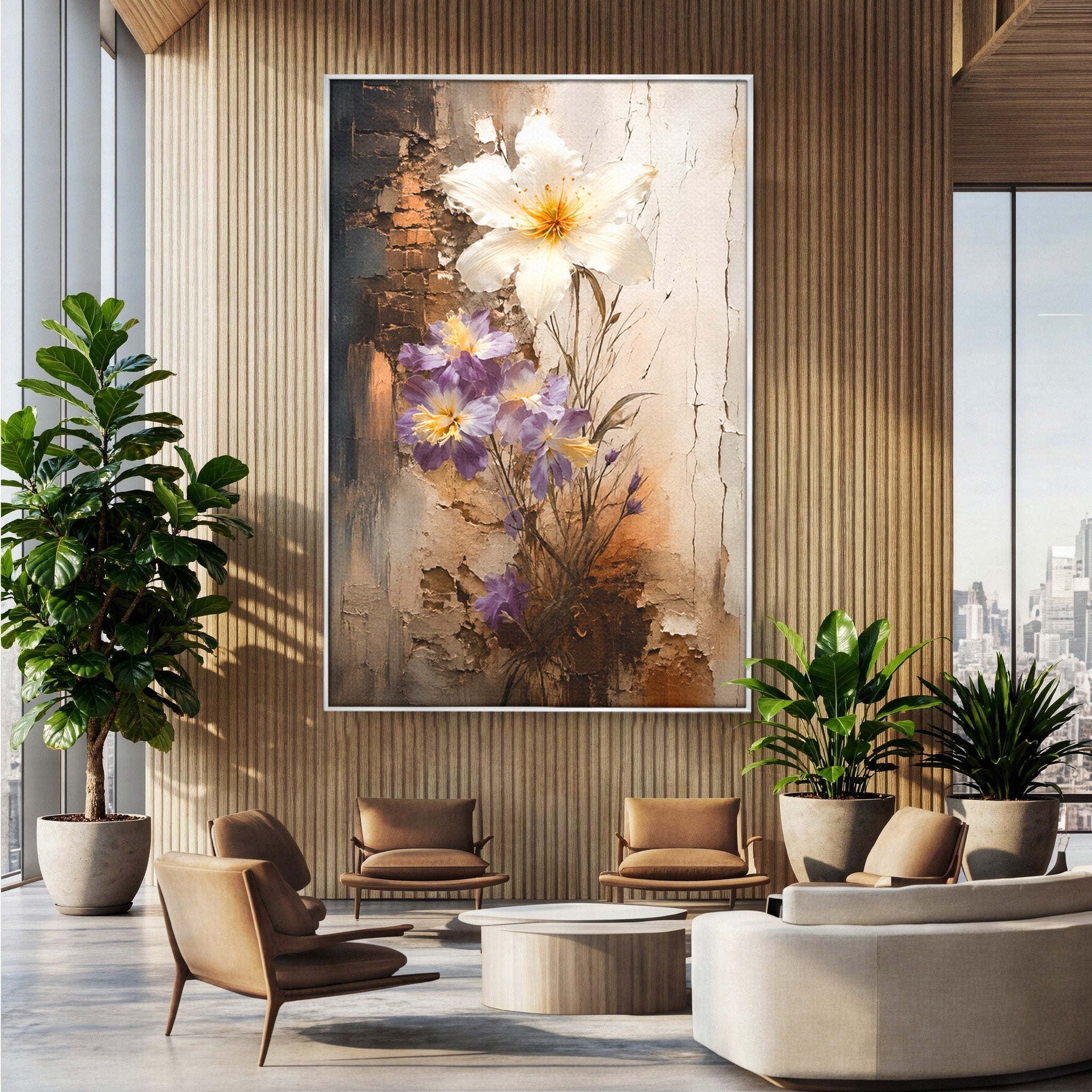 Tablou Canvas Premium LuxCanva® C1409, Flori Pe Fond Texturat, Flori, Texturat, Arta Abstracta, Naturale, Living, Culori Vibrante