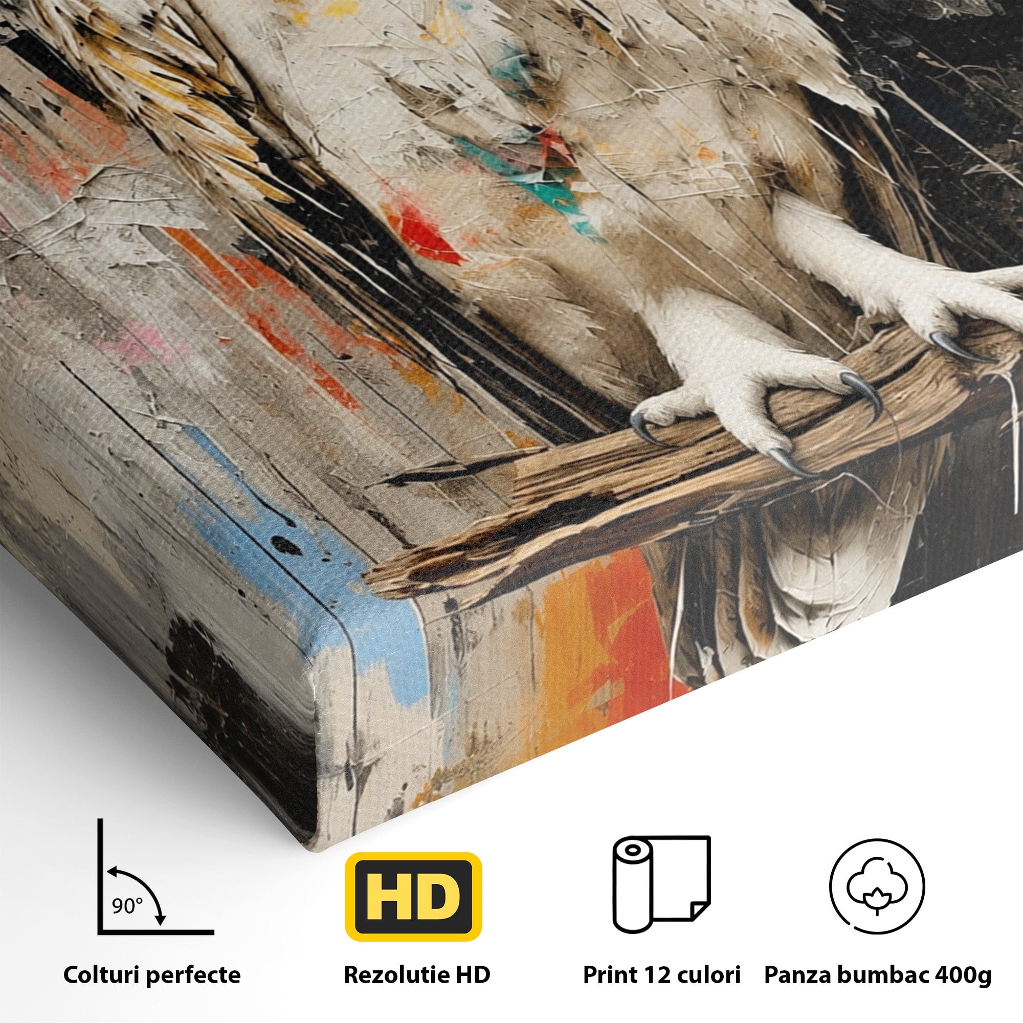 Tablou Canvas Premium LuxCanva® C1410, Bufnita Abstracta, Bufnita, Pasari, Abstract, Textura, Living, Culori Vibrante
