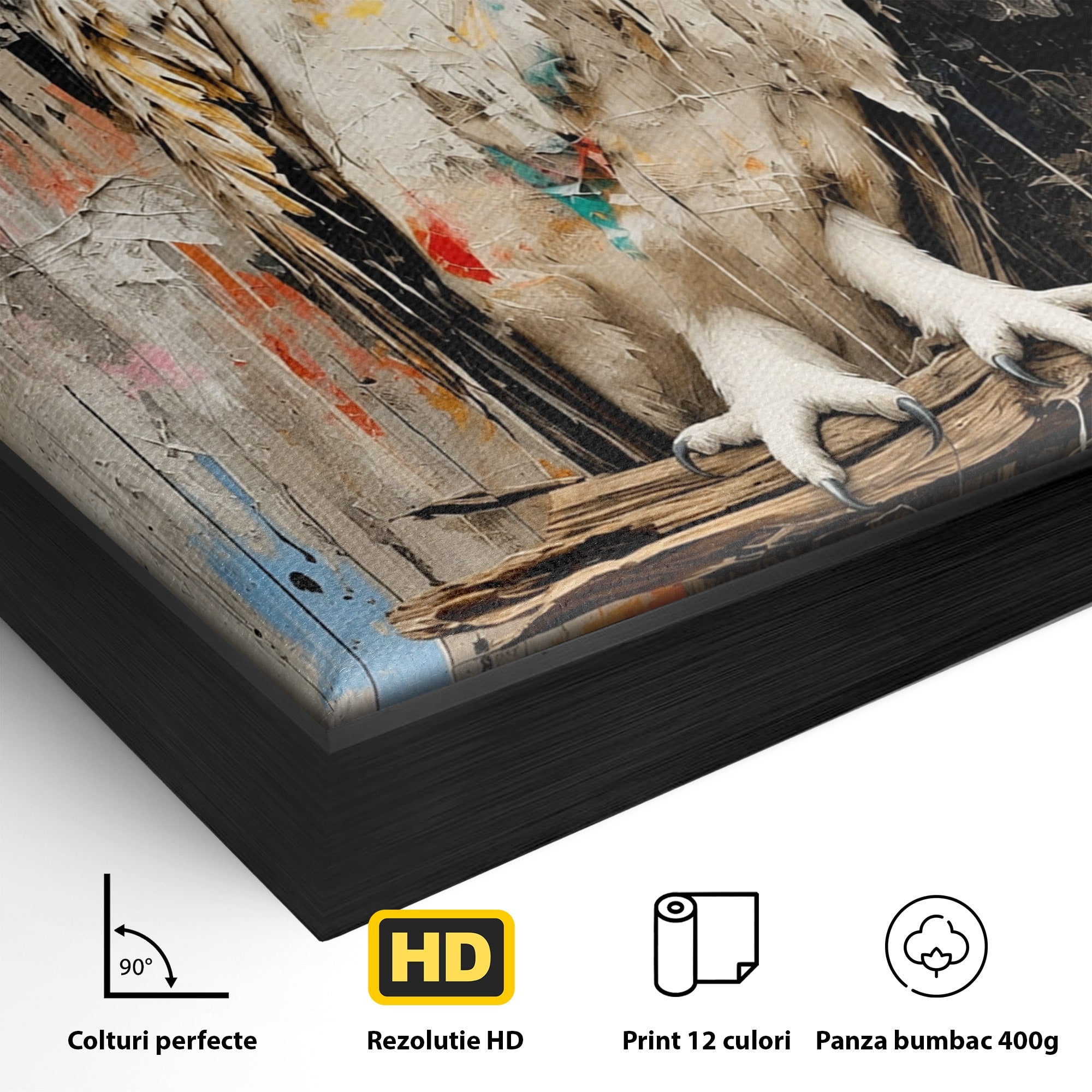 Tablou Canvas Premium LuxCanva® C1410, Bufnita Abstracta, Bufnita, Pasari, Abstract, Textura, Living, Culori Vibrante