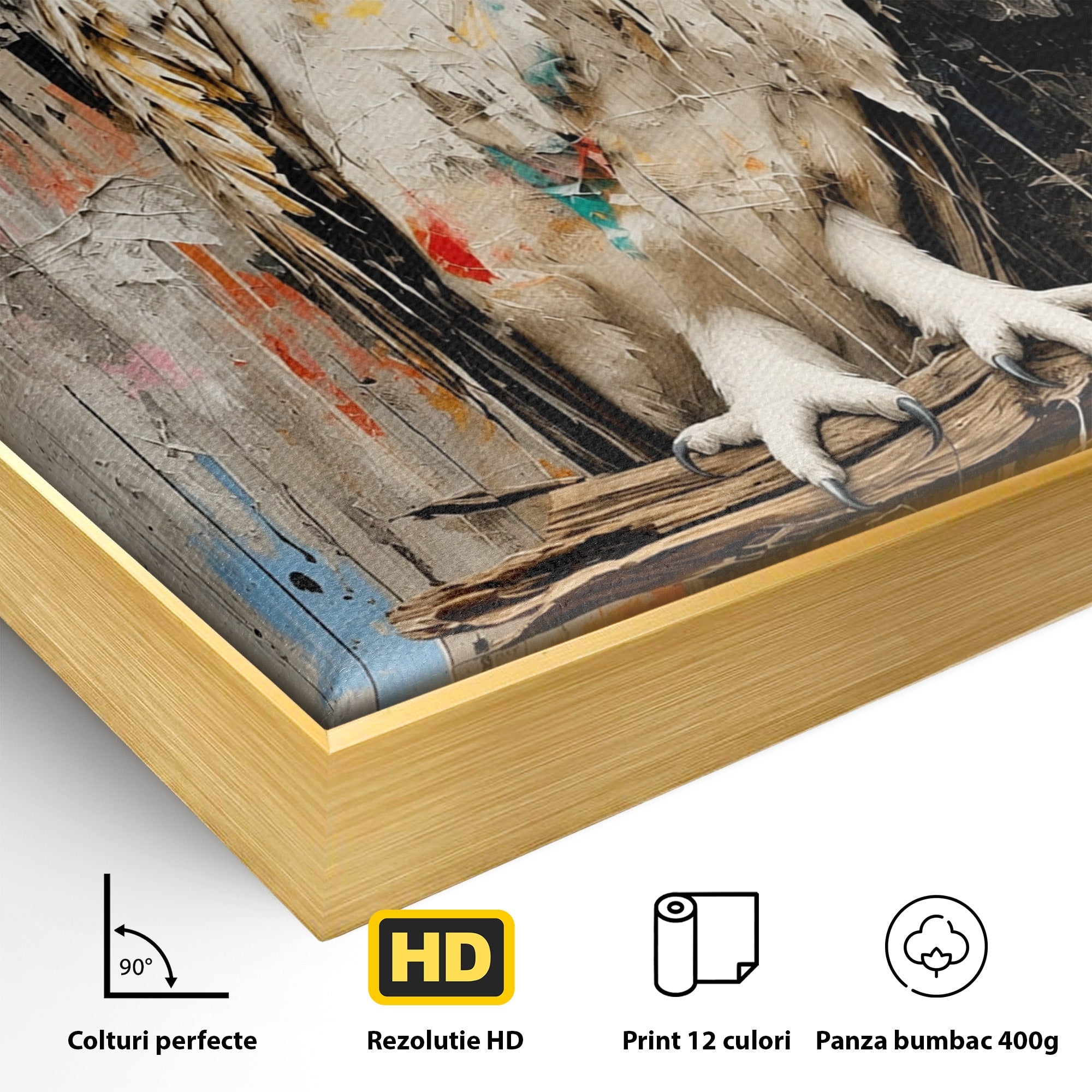 Tablou Canvas Premium LuxCanva® C1410, Bufnita Abstracta, Bufnita, Pasari, Abstract, Textura, Living, Culori Vibrante