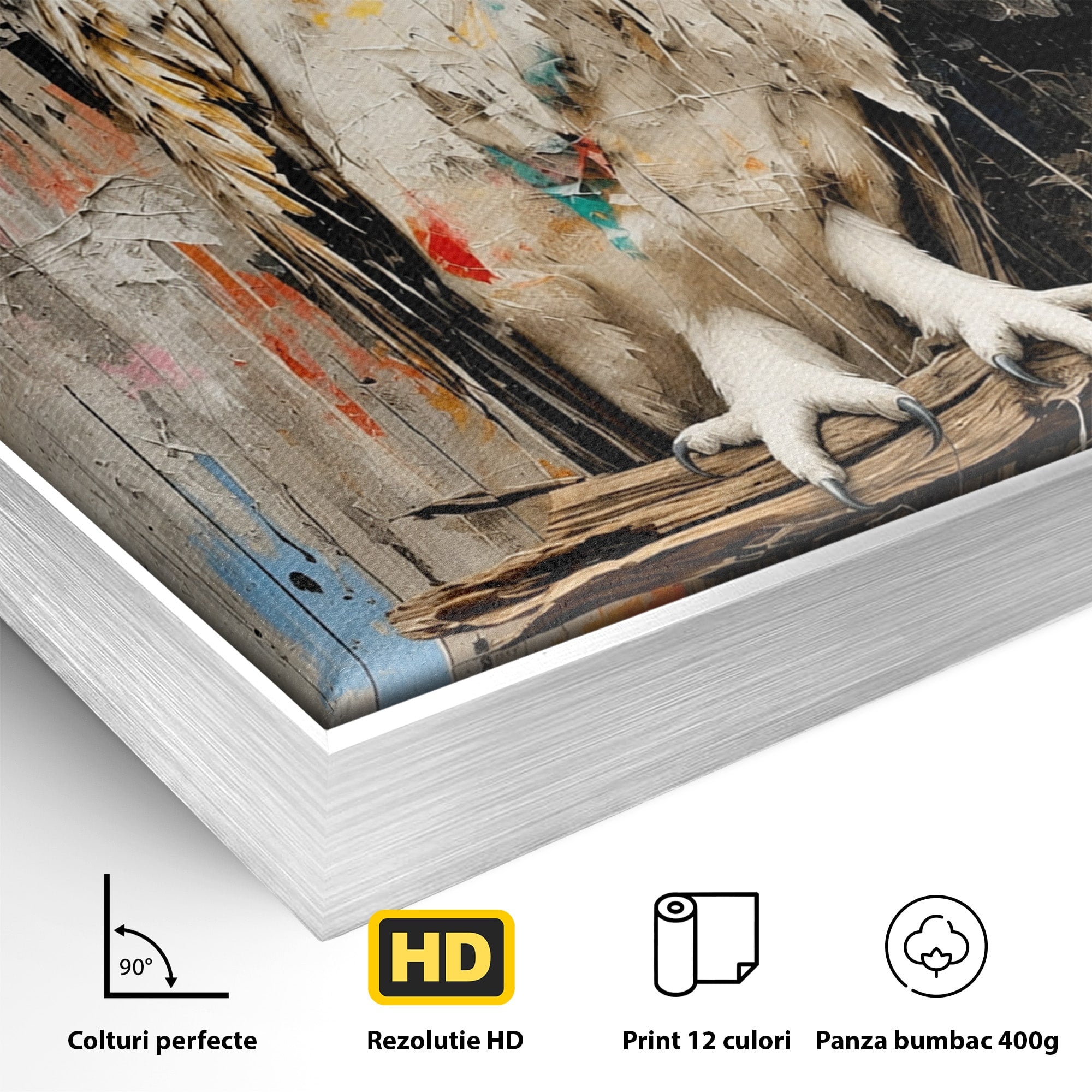 Tablou Canvas Premium LuxCanva® C1410, Bufnita Abstracta, Bufnita, Pasari, Abstract, Textura, Living, Culori Vibrante