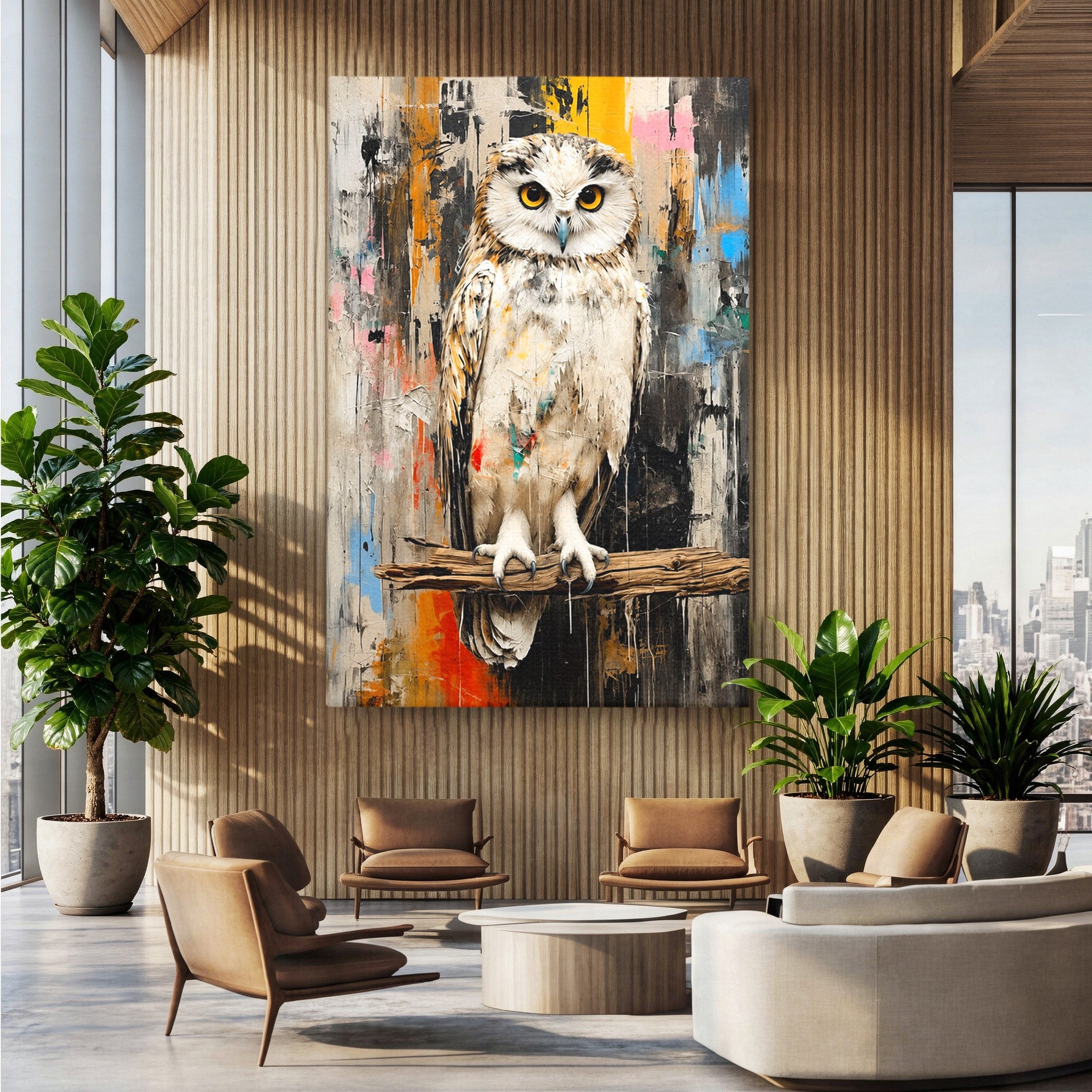 Tablou Canvas Premium LuxCanva® C1410, Bufnita Abstracta, Bufnita, Pasari, Abstract, Textura, Living, Culori Vibrante