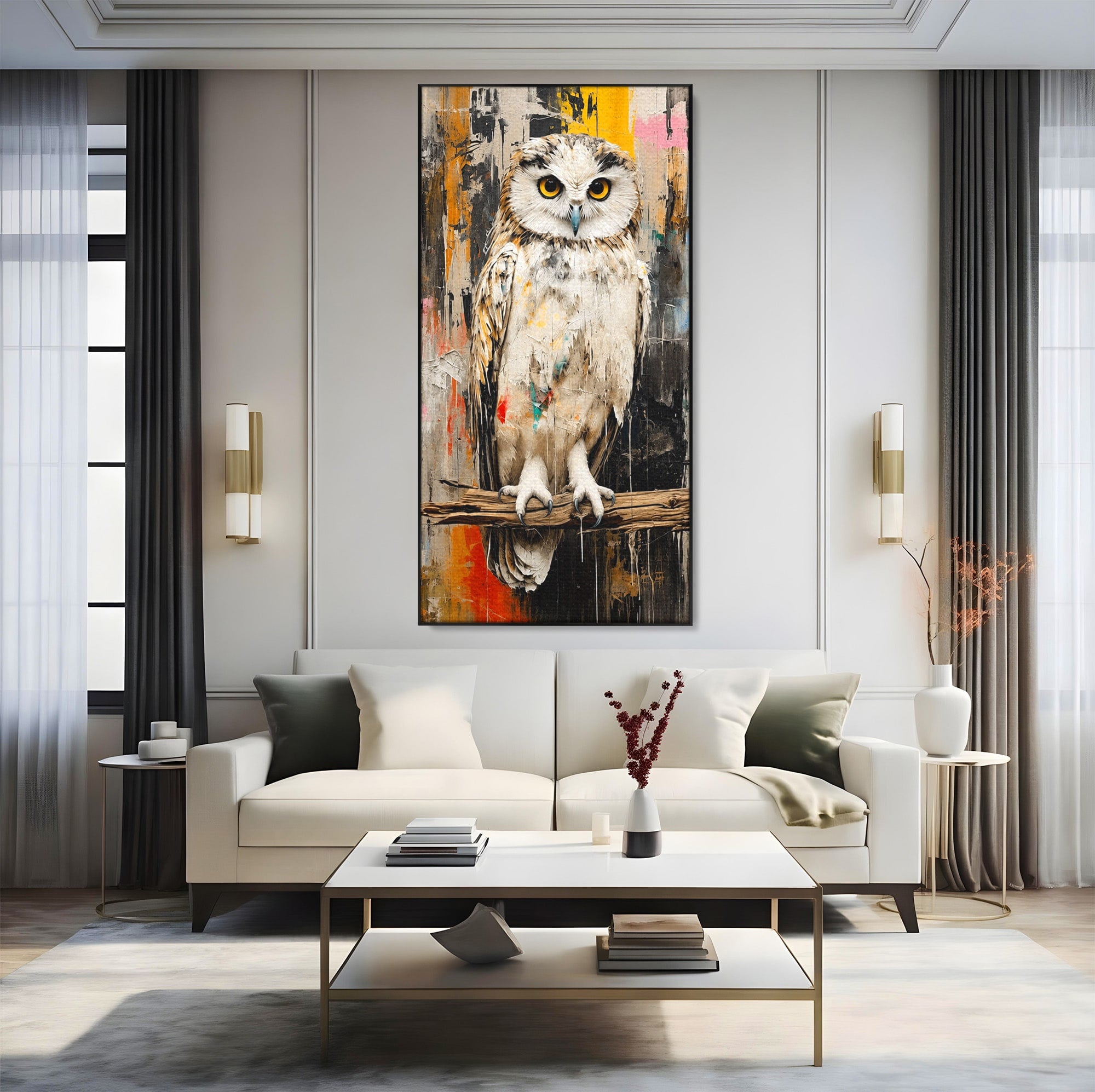Tablou Canvas Premium LuxCanva® C1410, Bufnita Abstracta, Bufnita, Pasari, Abstract, Textura, Living, Culori Vibrante