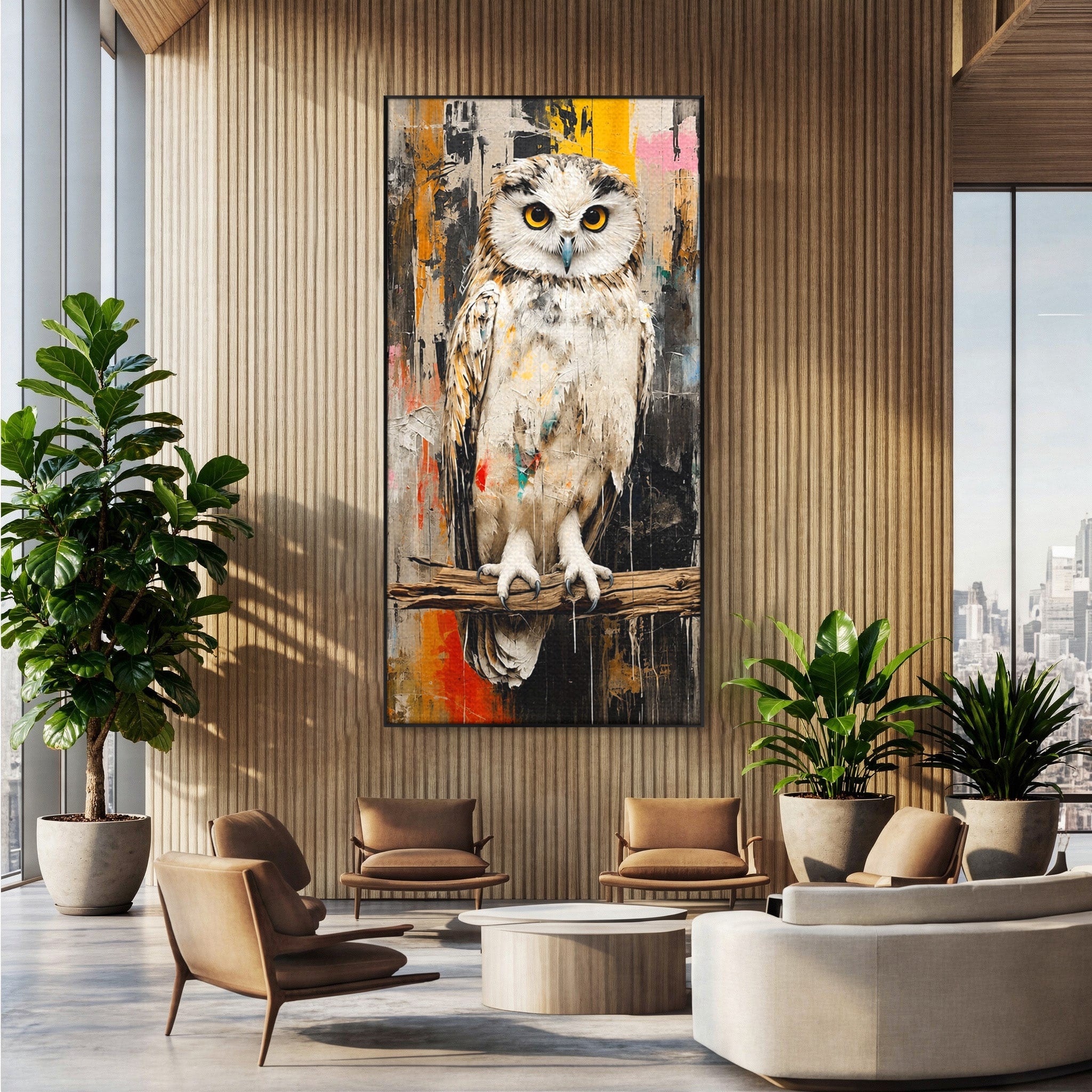 Tablou Canvas Premium LuxCanva® C1410, Bufnita Abstracta, Bufnita, Pasari, Abstract, Textura, Living, Culori Vibrante
