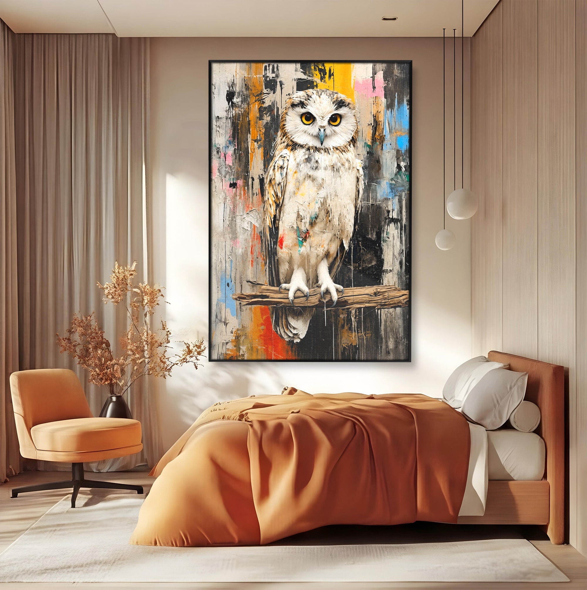 Tablou Canvas Premium LuxCanva® C1410, Bufnita Abstracta, Bufnita, Pasari, Abstract, Textura, Living, Culori Vibrante