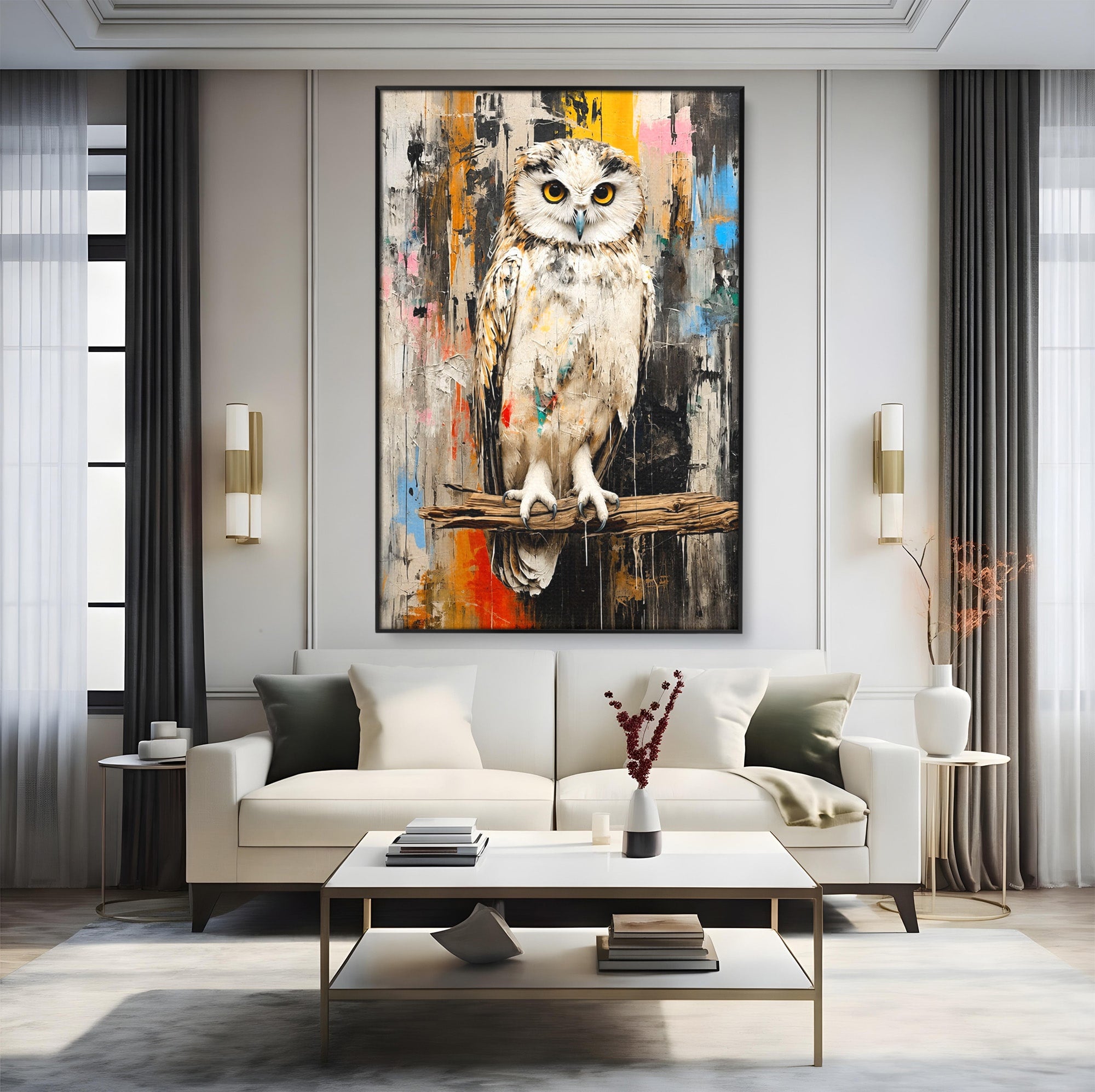 Tablou Canvas Premium LuxCanva® C1410, Bufnita Abstracta, Bufnita, Pasari, Abstract, Textura, Living, Culori Vibrante