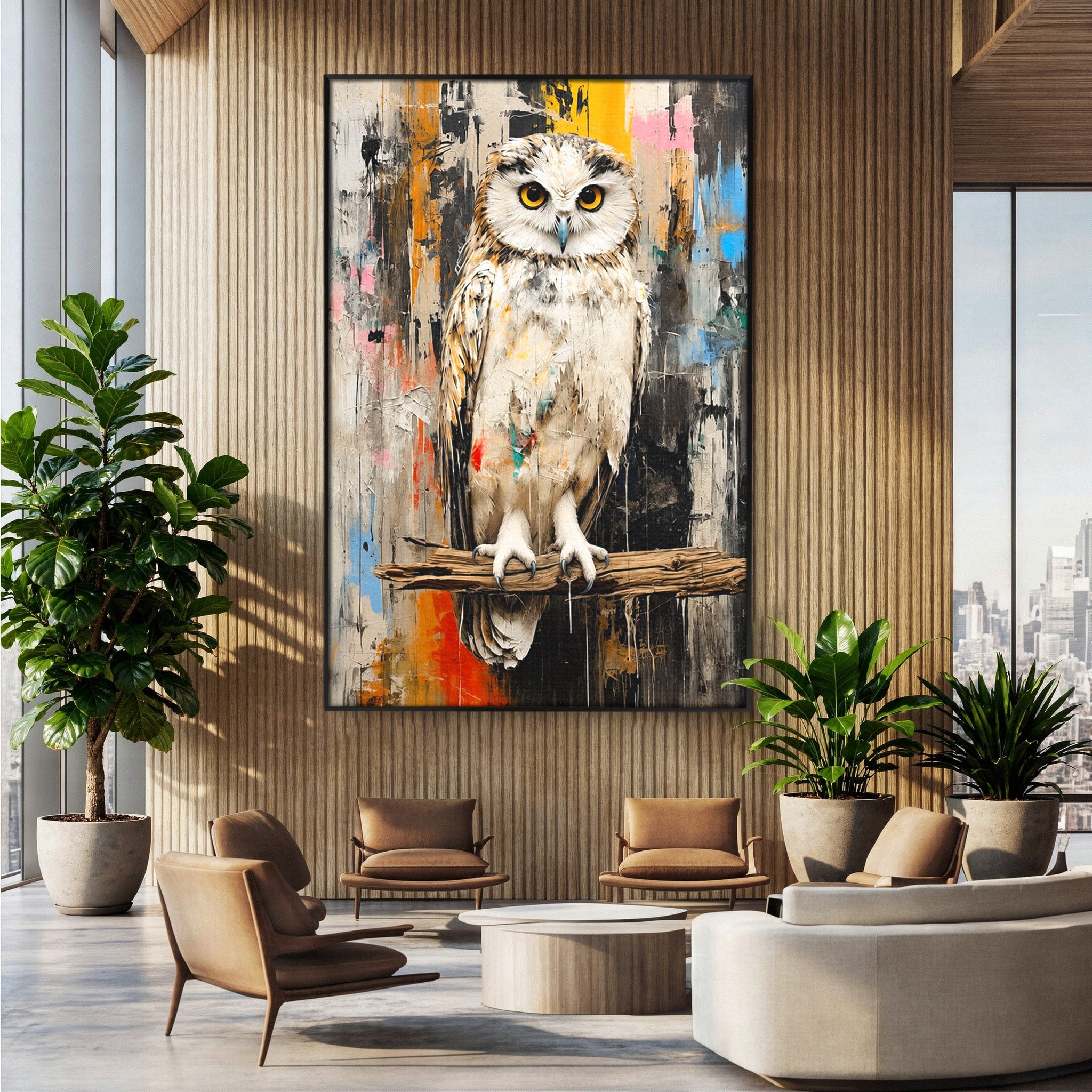 Tablou Canvas Premium LuxCanva® C1410, Bufnita Abstracta, Bufnita, Pasari, Abstract, Textura, Living, Culori Vibrante