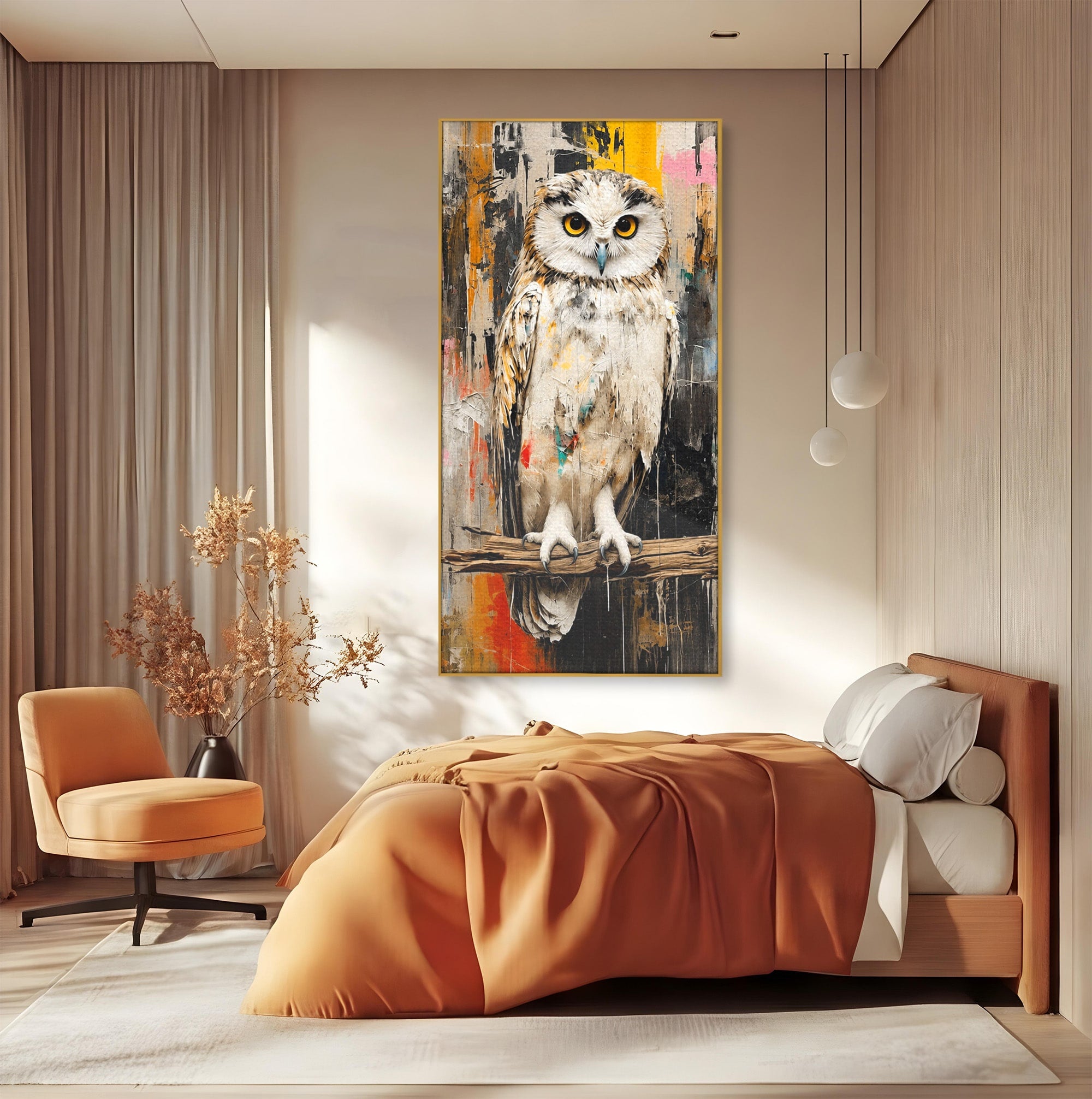 Tablou Canvas Premium LuxCanva® C1410, Bufnita Abstracta, Bufnita, Pasari, Abstract, Textura, Living, Culori Vibrante