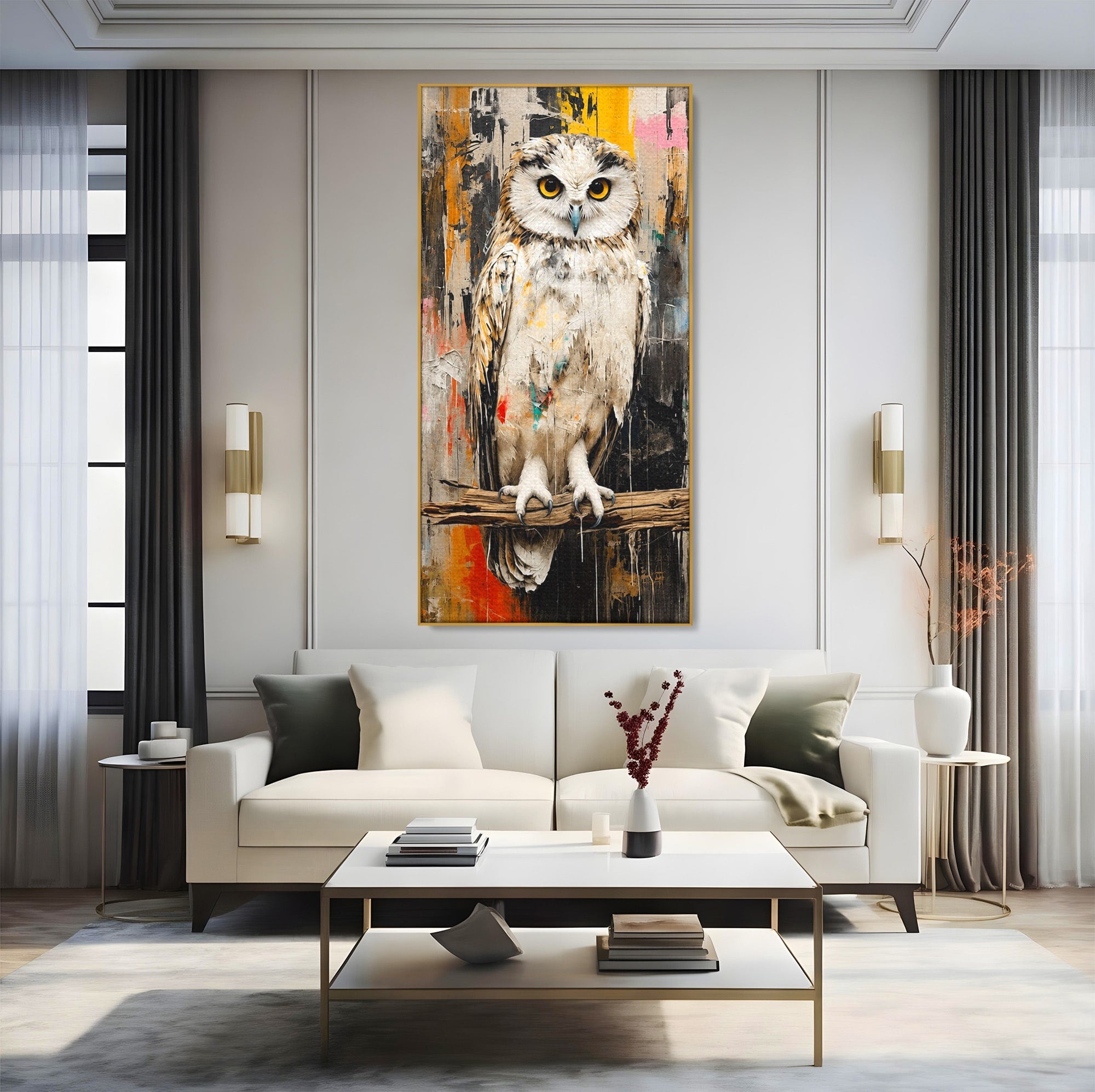 Tablou Canvas Premium LuxCanva® C1410, Bufnita Abstracta, Bufnita, Pasari, Abstract, Textura, Living, Culori Vibrante