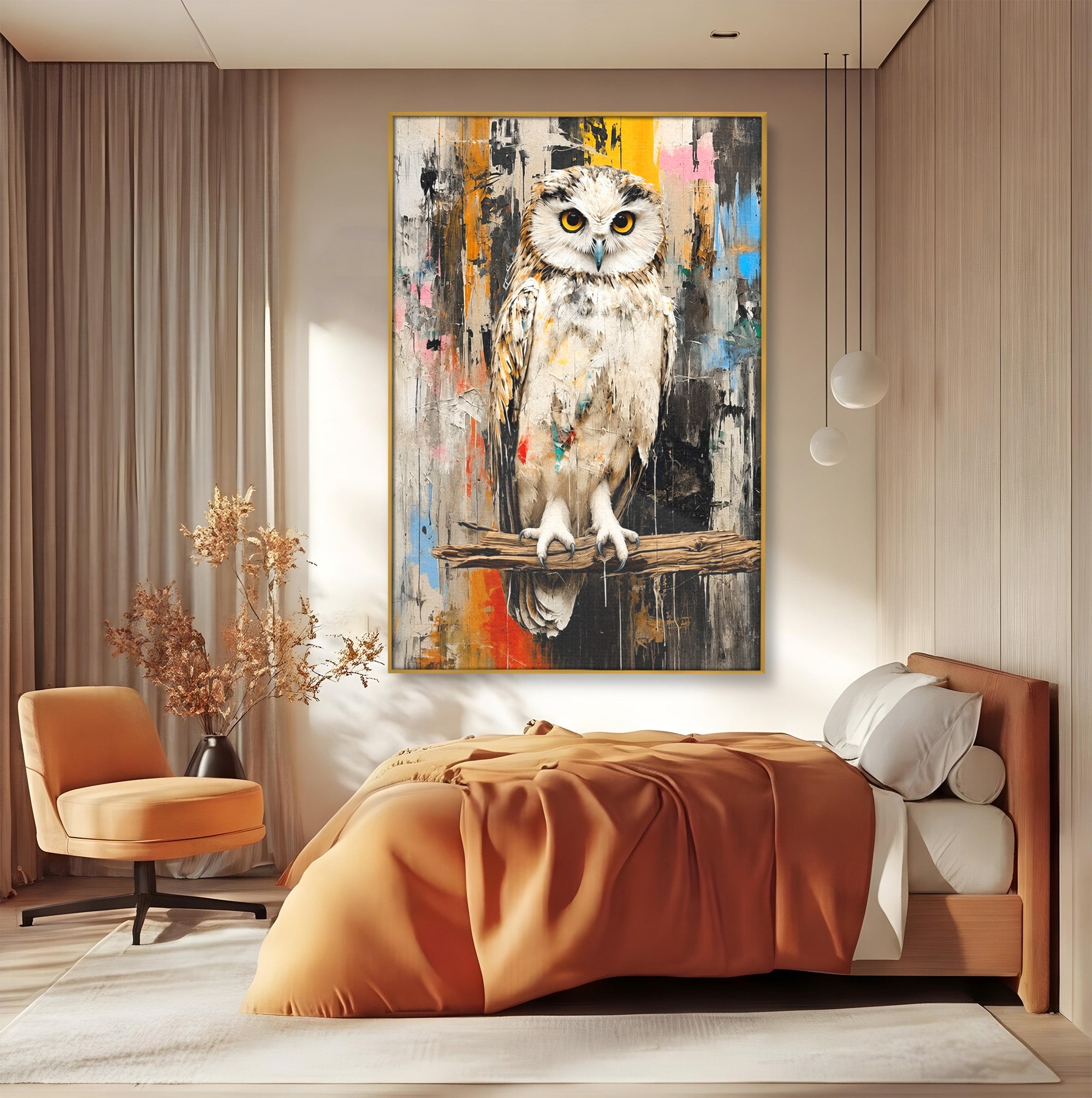 Tablou Canvas Premium LuxCanva® C1410, Bufnita Abstracta, Bufnita, Pasari, Abstract, Textura, Living, Culori Vibrante