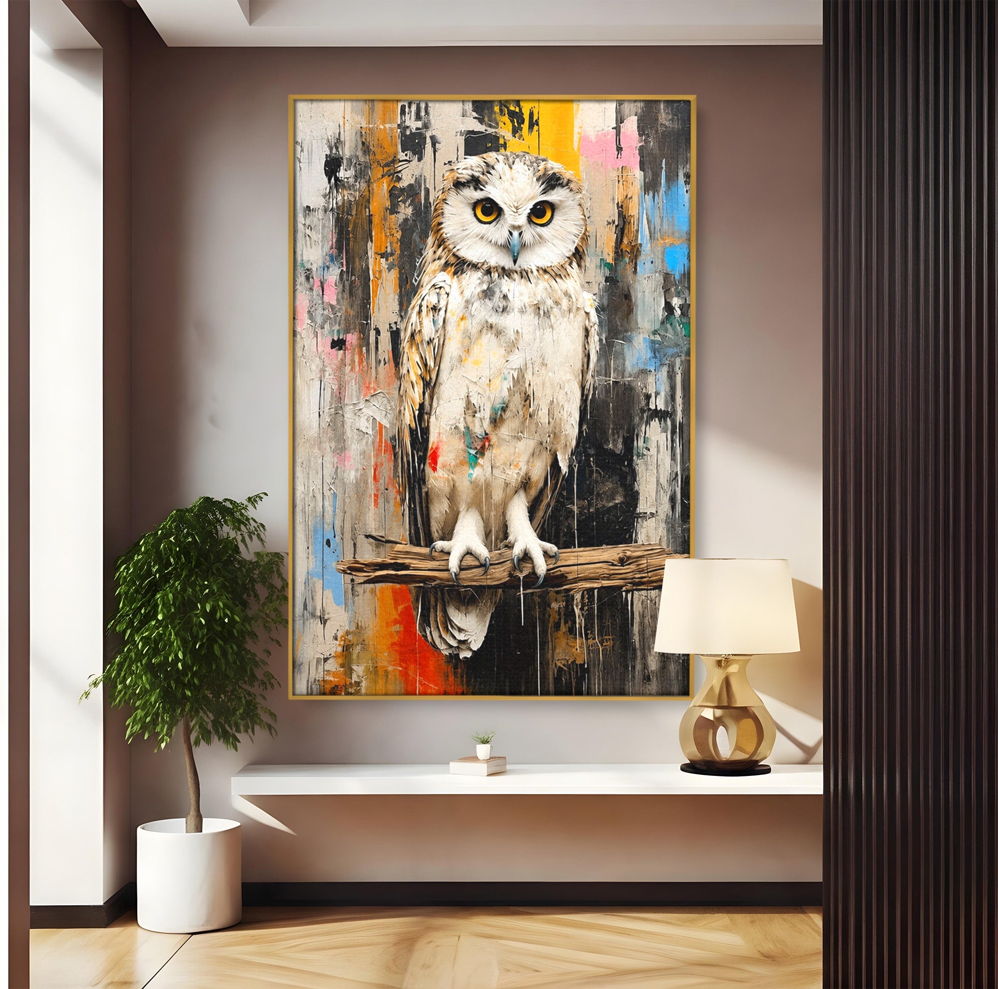 Tablou Canvas Premium LuxCanva® C1410, Bufnita Abstracta, Bufnita, Pasari, Abstract, Textura, Living, Culori Vibrante