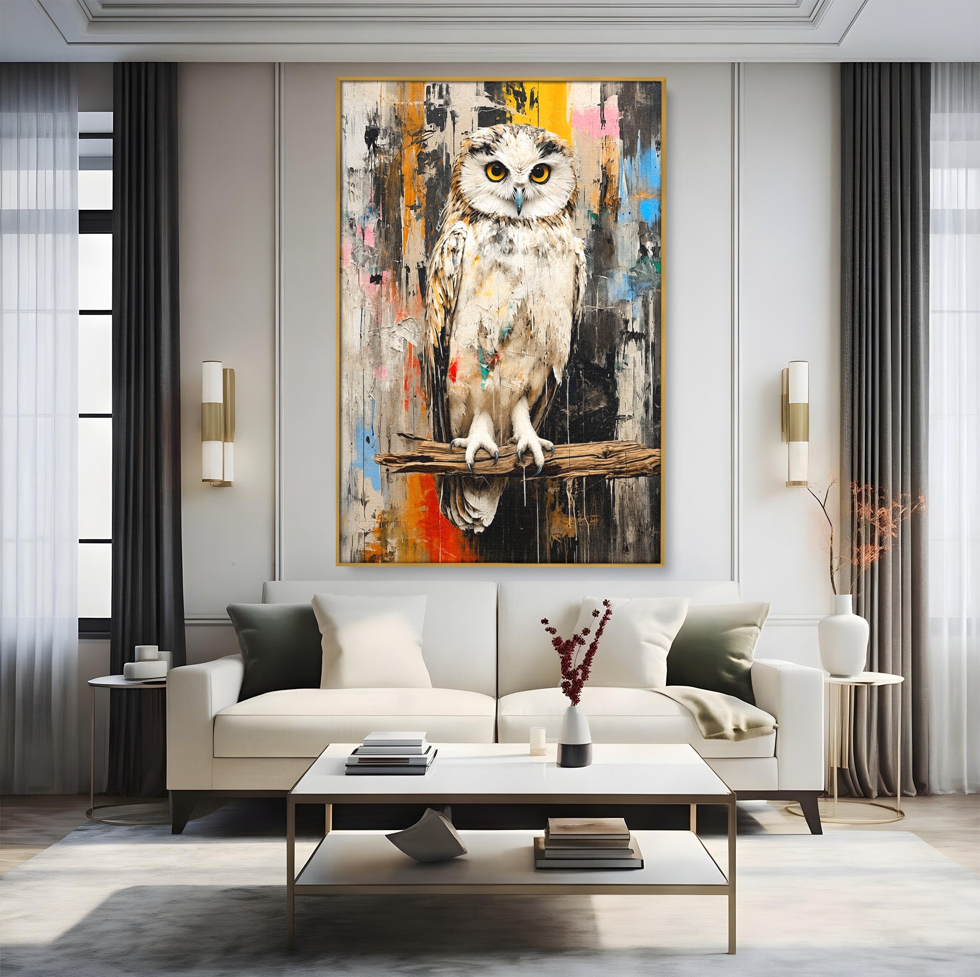 Tablou Canvas Premium LuxCanva® C1410, Bufnita Abstracta, Bufnita, Pasari, Abstract, Textura, Living, Culori Vibrante