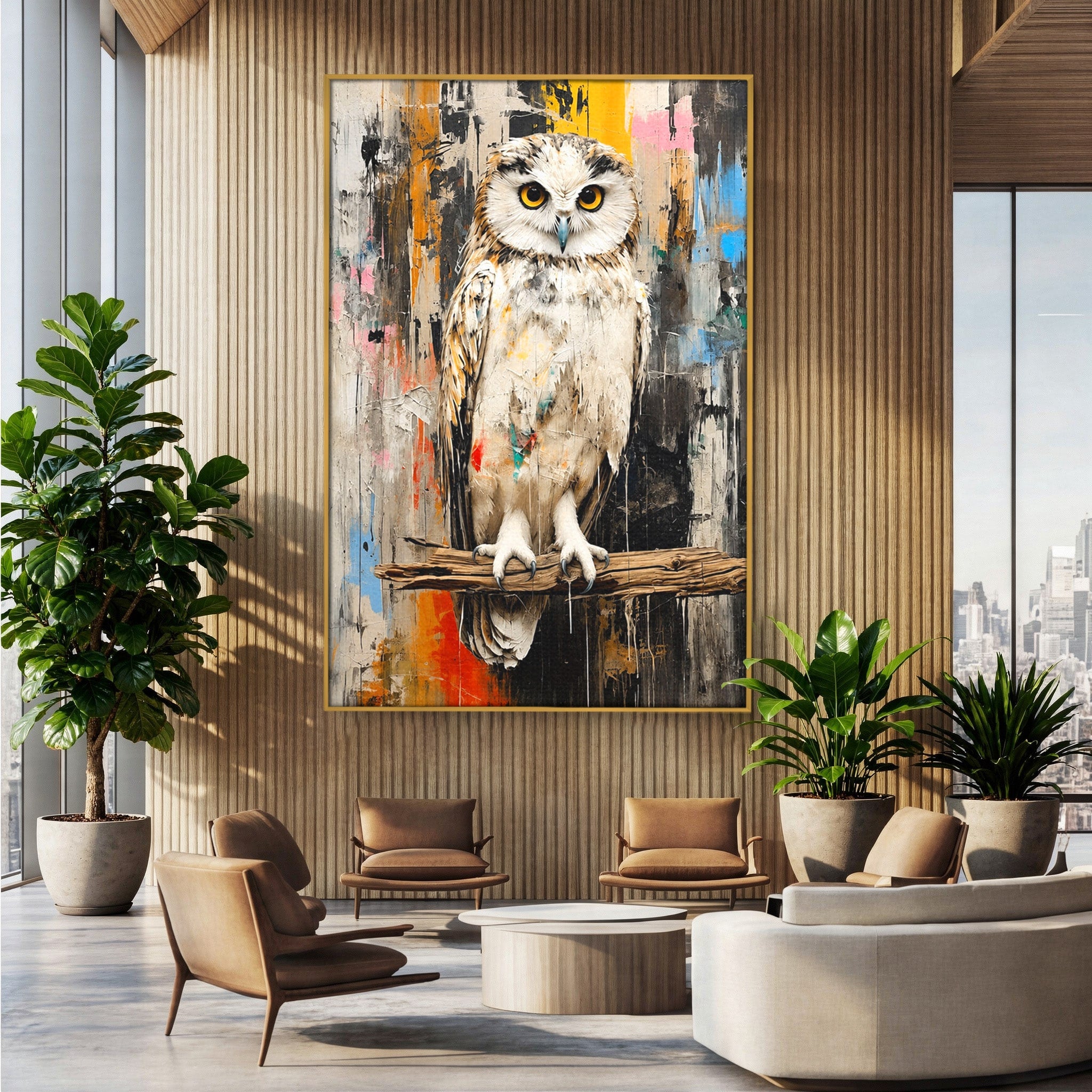 Tablou Canvas Premium LuxCanva® C1410, Bufnita Abstracta, Bufnita, Pasari, Abstract, Textura, Living, Culori Vibrante