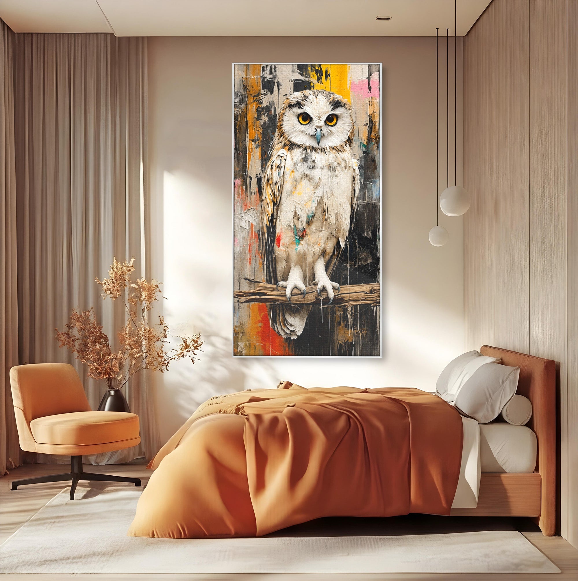 Tablou Canvas Premium LuxCanva® C1410, Bufnita Abstracta, Bufnita, Pasari, Abstract, Textura, Living, Culori Vibrante