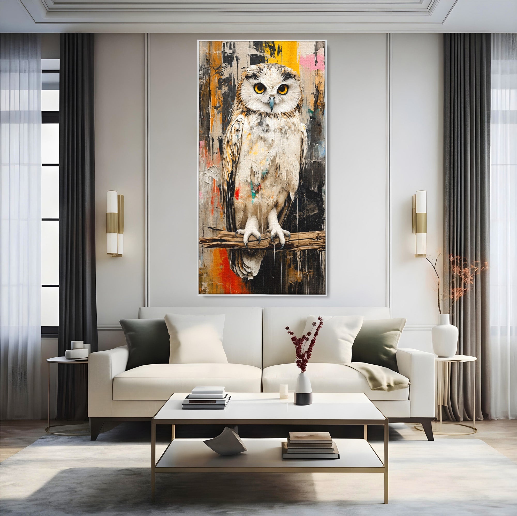 Tablou Canvas Premium LuxCanva® C1410, Bufnita Abstracta, Bufnita, Pasari, Abstract, Textura, Living, Culori Vibrante