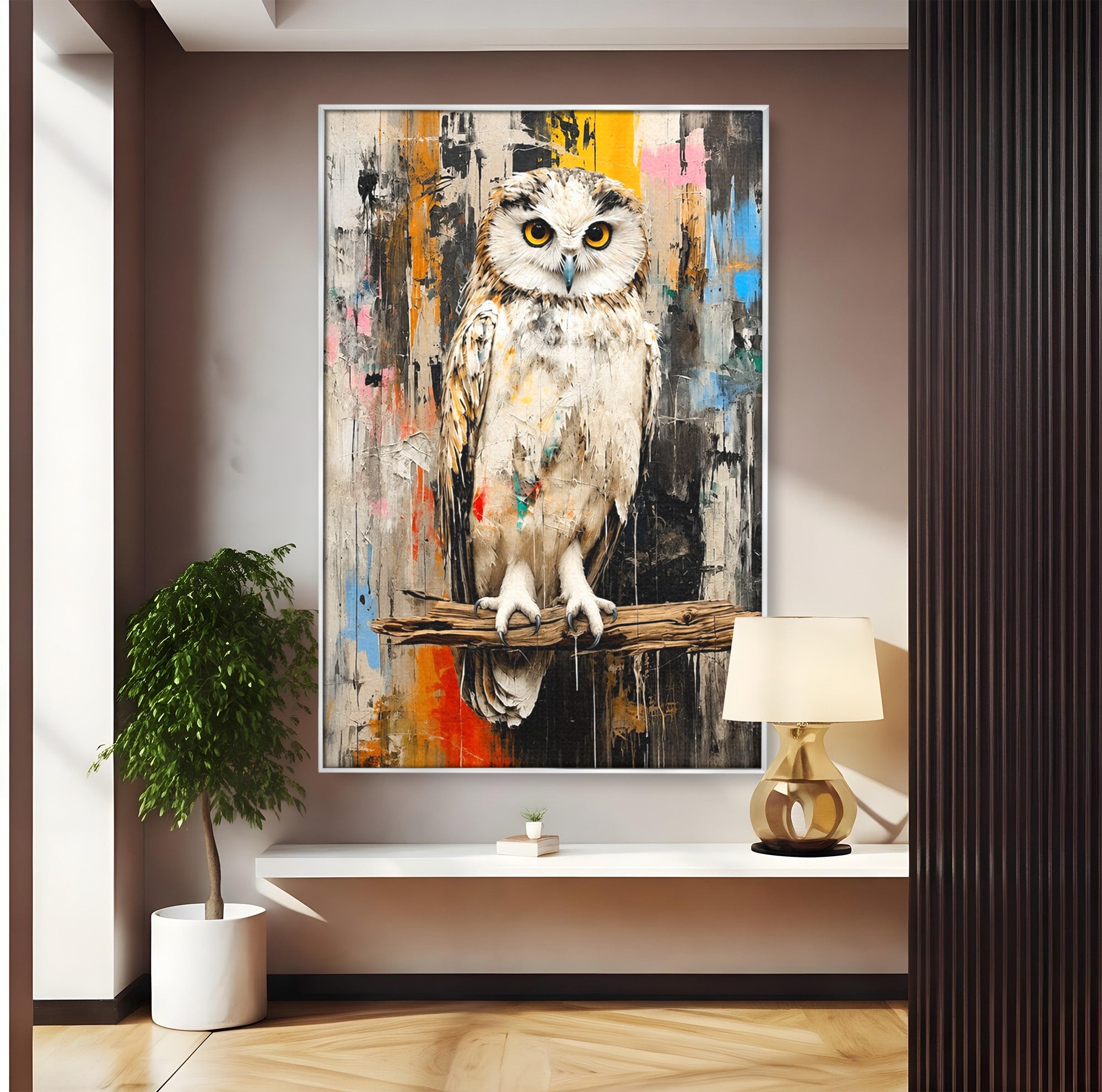 Tablou Canvas Premium LuxCanva® C1410, Bufnita Abstracta, Bufnita, Pasari, Abstract, Textura, Living, Culori Vibrante