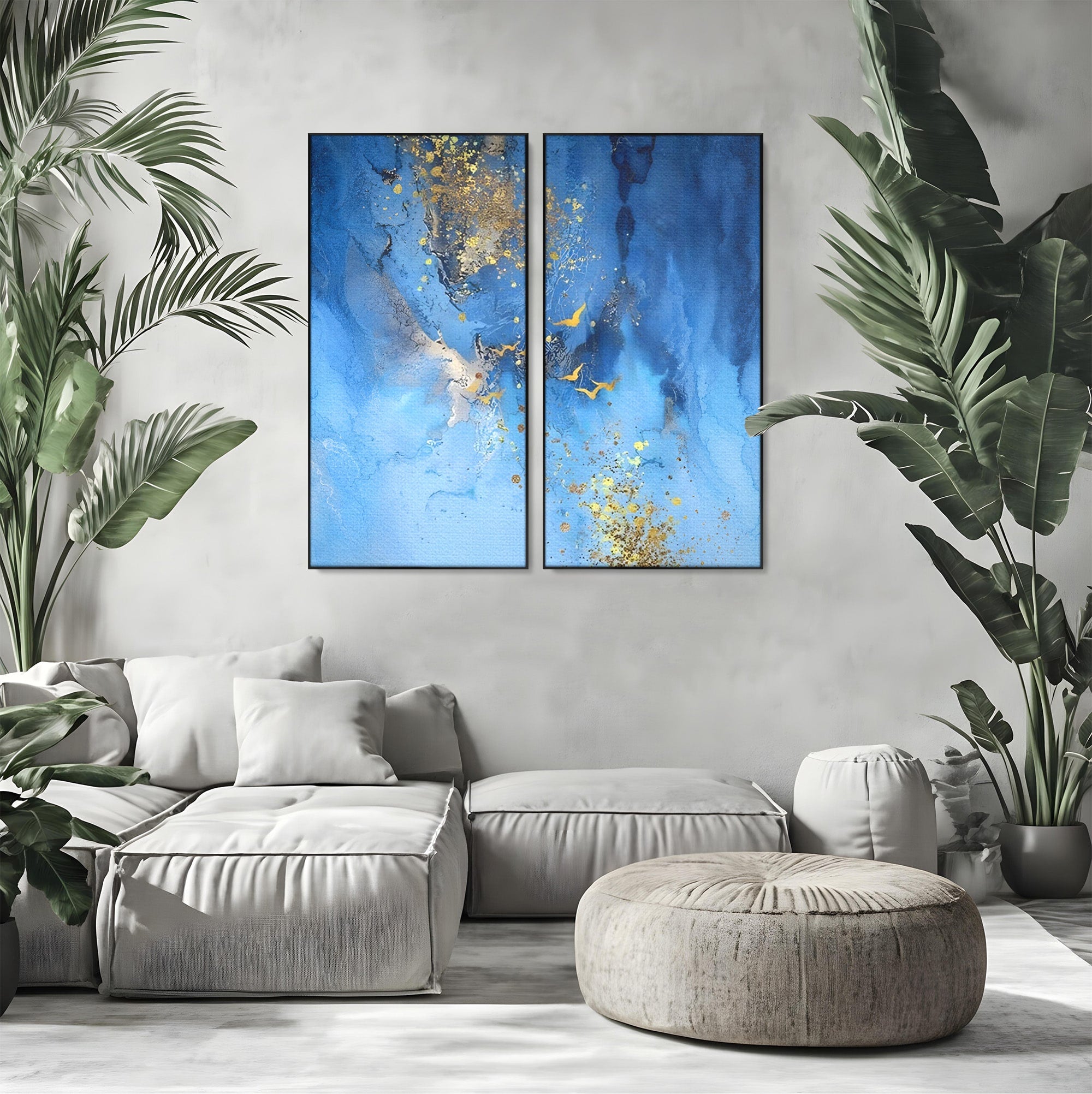 Set 2 Tablouri Canvas Premium LuxCanva® C2-1014, Pasari Pe Cer, Abstract, Culori, Living, Dormitor, Birou, Relaxare, Culori Vibrante