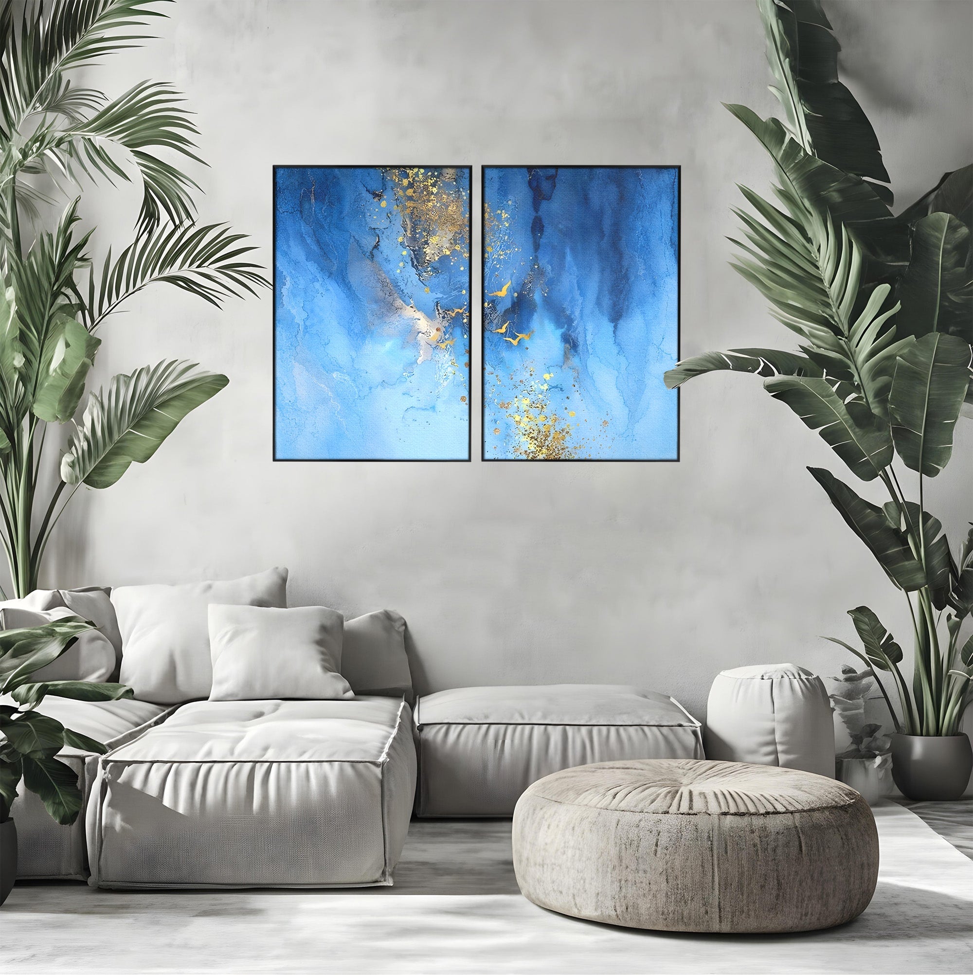 Set 2 Tablouri Canvas Premium LuxCanva® C2-1014, Pasari Pe Cer, Abstract, Culori, Living, Dormitor, Birou, Relaxare, Culori Vibrante