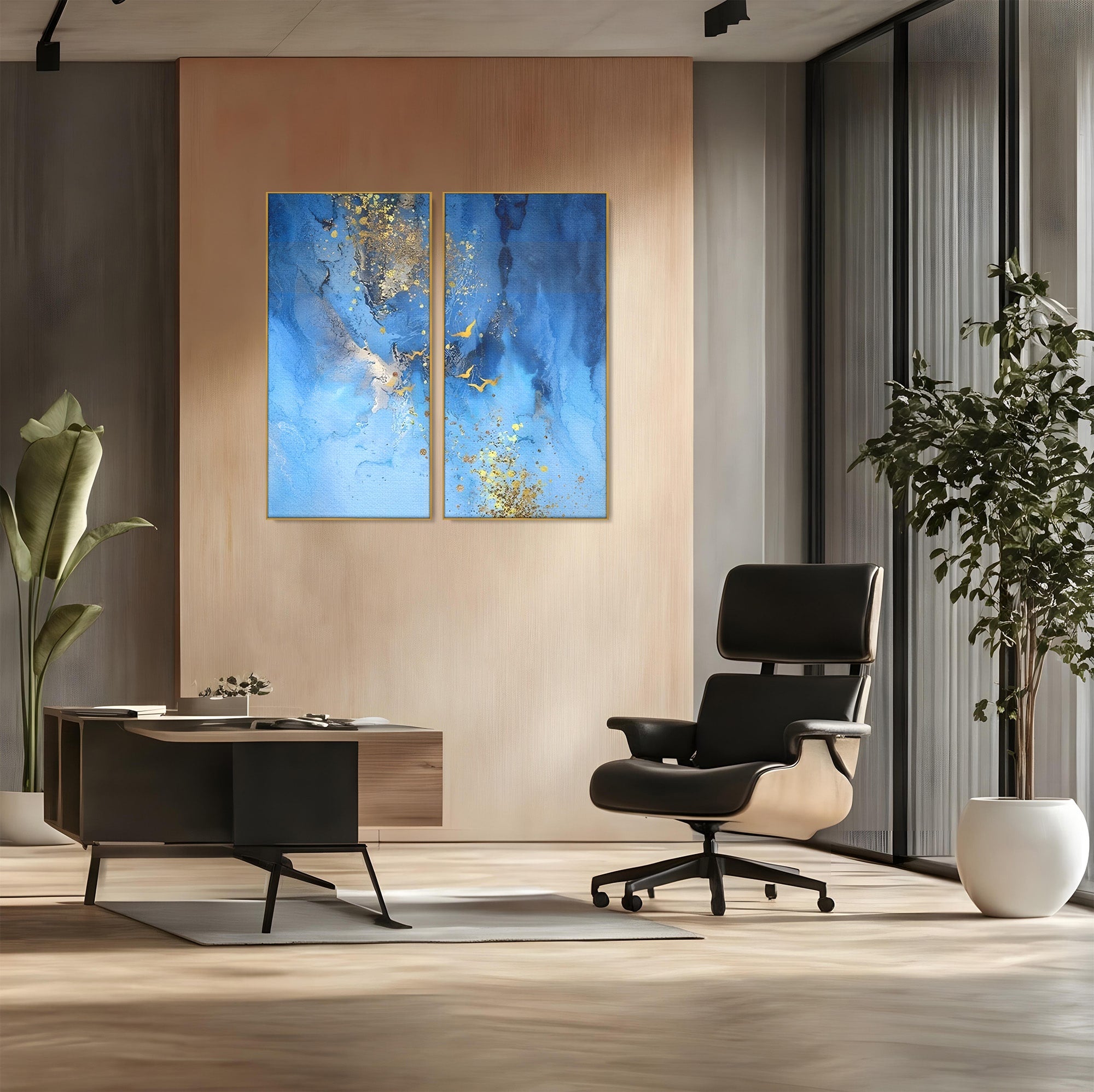 Set 2 Tablouri Canvas Premium LuxCanva® C2-1014, Pasari Pe Cer, Abstract, Culori, Living, Dormitor, Birou, Relaxare, Culori Vibrante