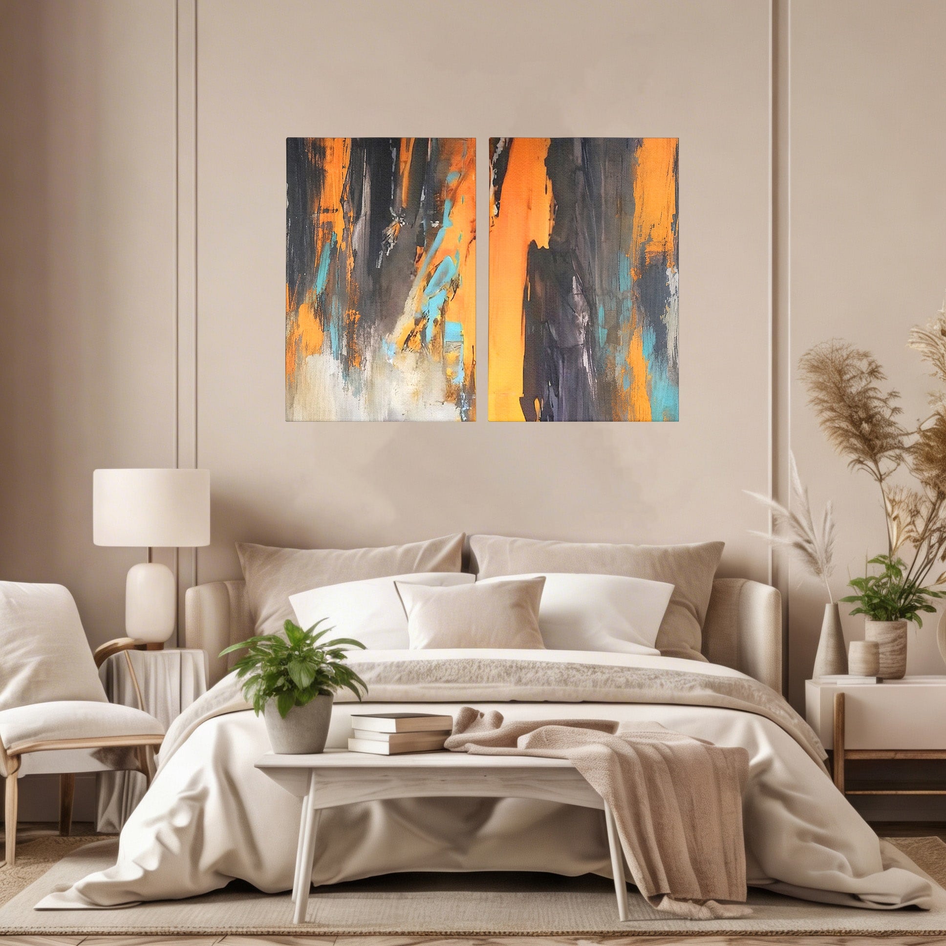 Set 2 Tablouri Canvas Premium LuxCanva® C2-1017, Culori Abstracte Pe Pinza, Culori, Living, Birou, Relaxare, Culori Vibrante