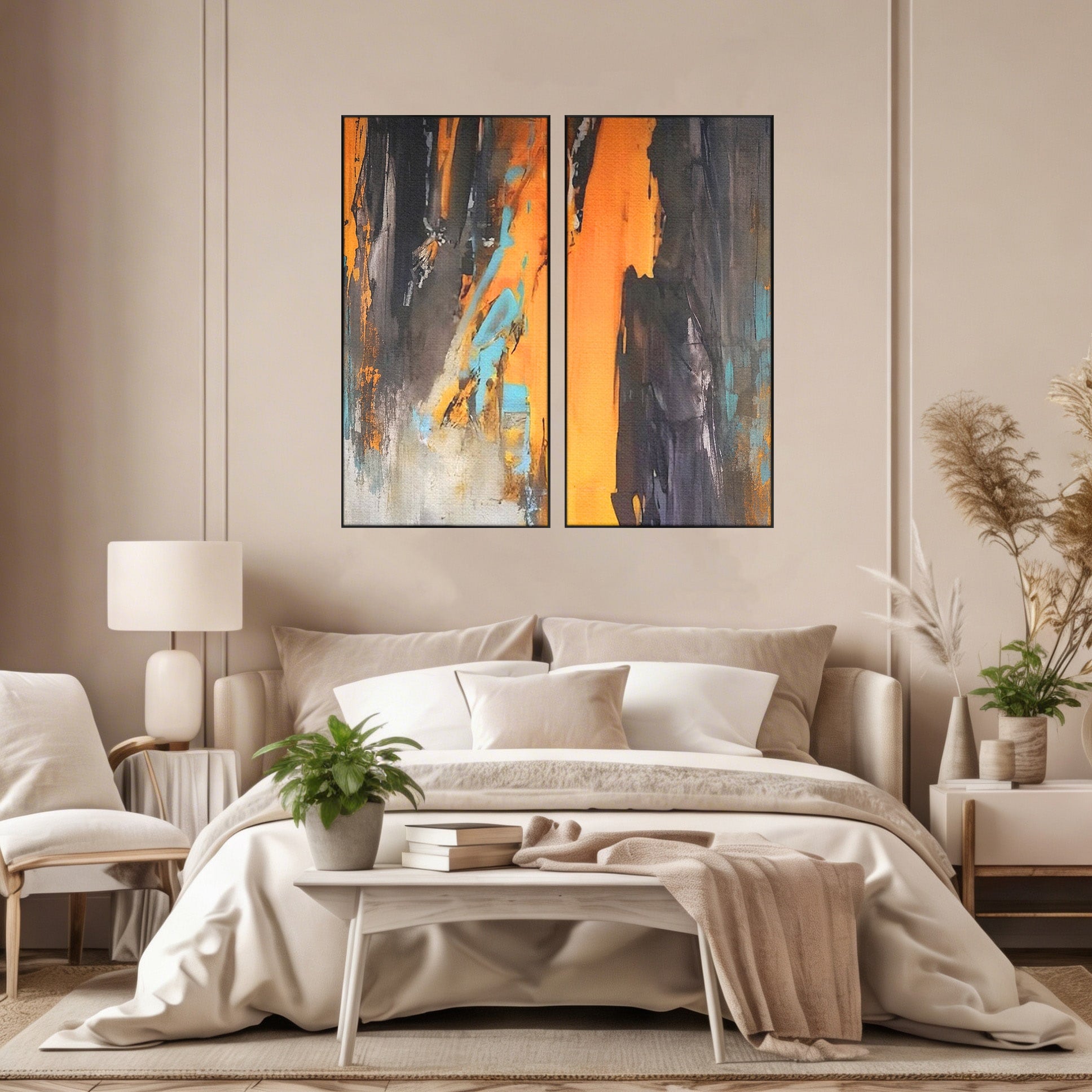 Set 2 Tablouri Canvas Premium LuxCanva® C2-1017, Culori Abstracte Pe Pinza, Culori, Living, Birou, Relaxare, Culori Vibrante