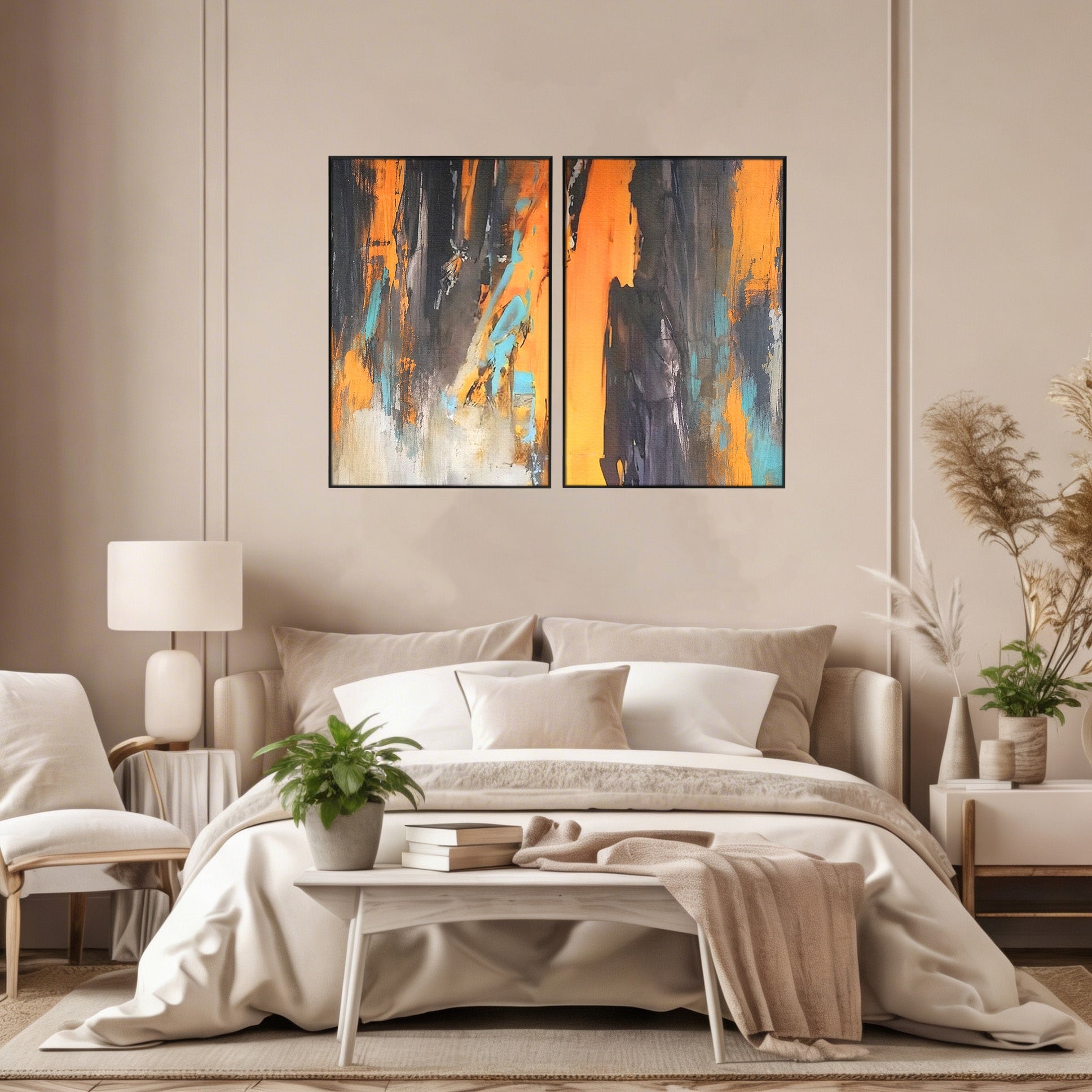 Set 2 Tablouri Canvas Premium LuxCanva® C2-1017, Culori Abstracte Pe Pinza, Culori, Living, Birou, Relaxare, Culori Vibrante
