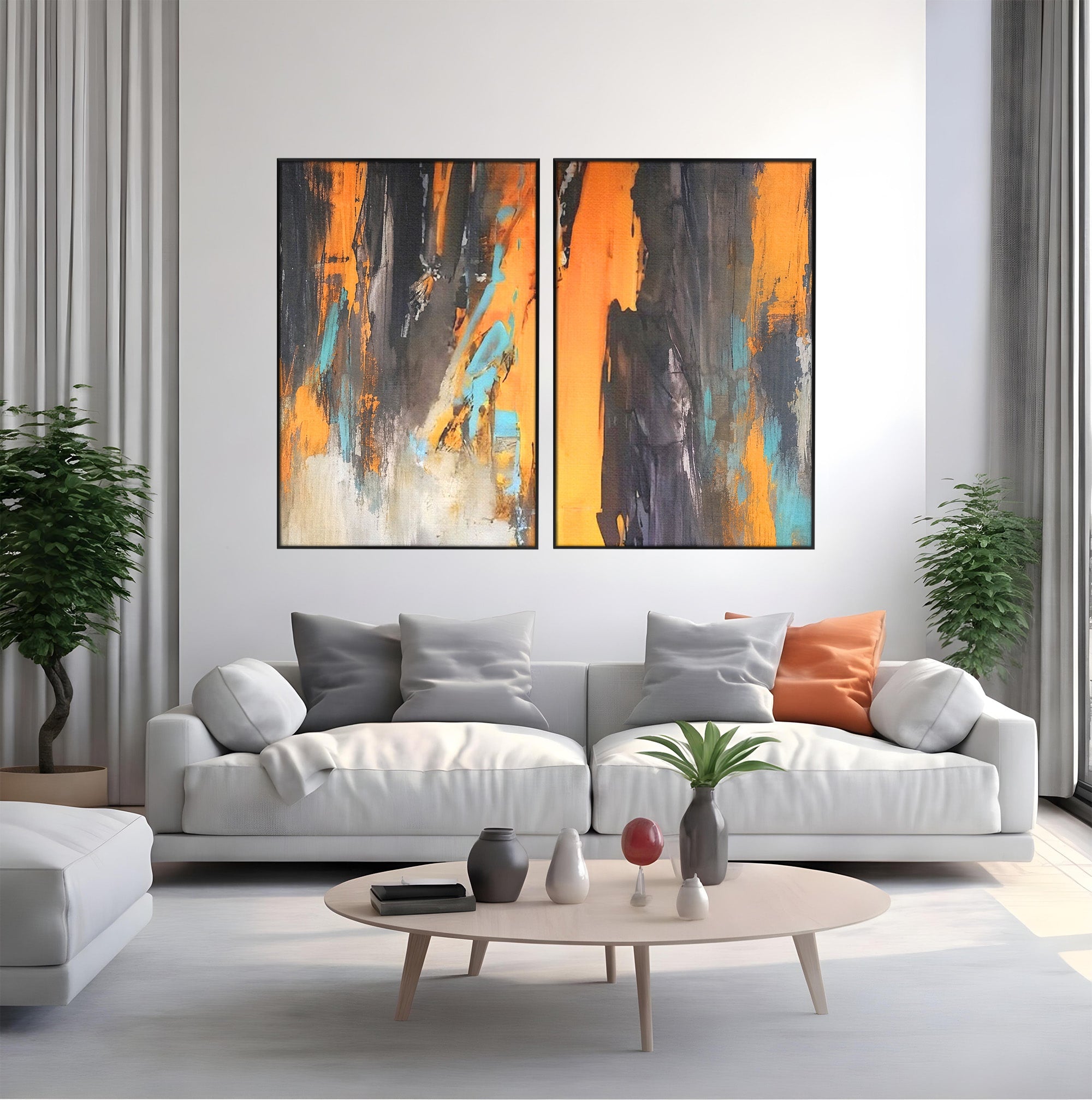Set 2 Tablouri Canvas Premium LuxCanva® C2-1017, Culori Abstracte Pe Pinza, Culori, Living, Birou, Relaxare, Culori Vibrante